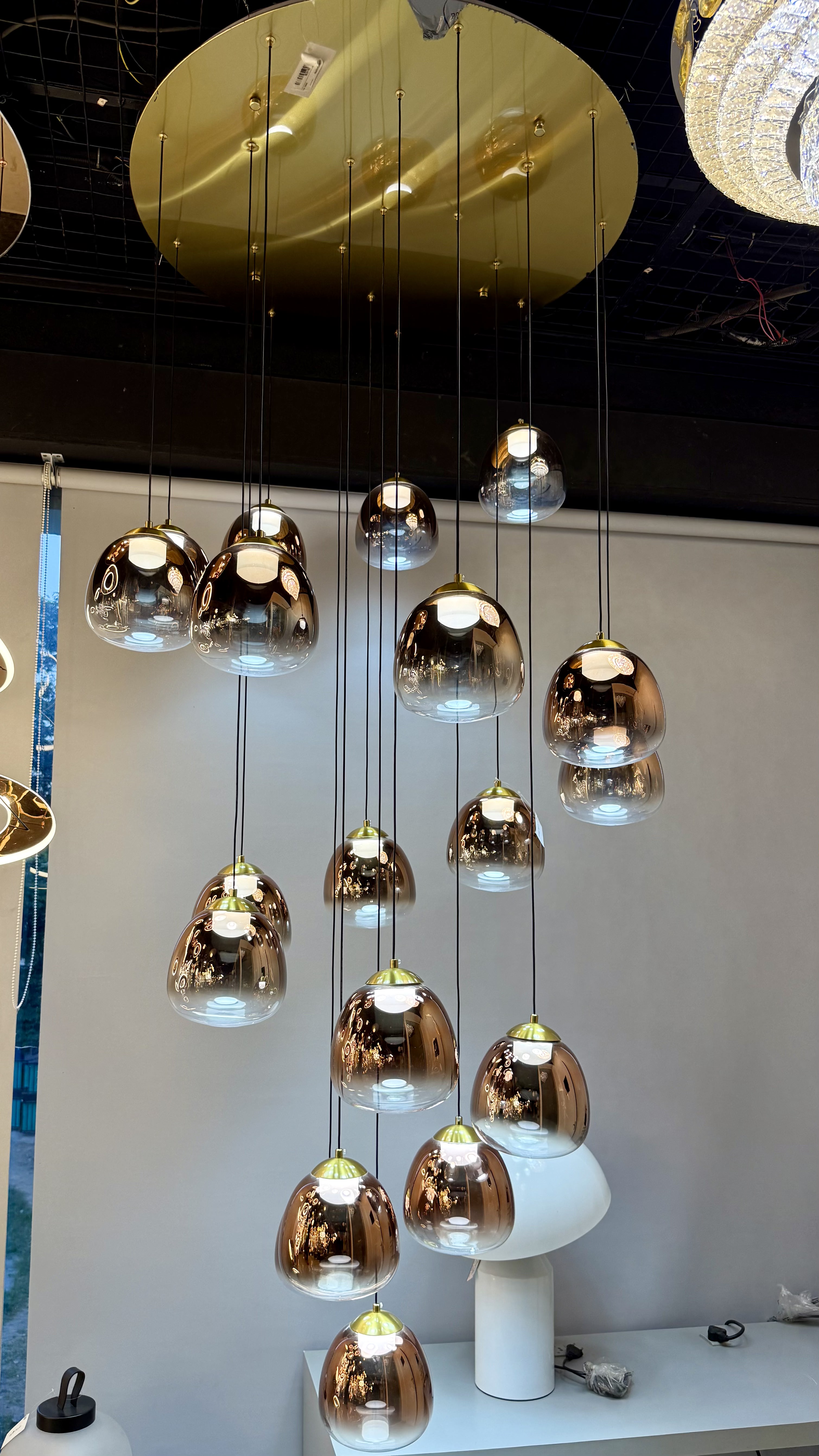 Beyond Lights - Multi-Drop Metallic Glass Pendant Chandelier