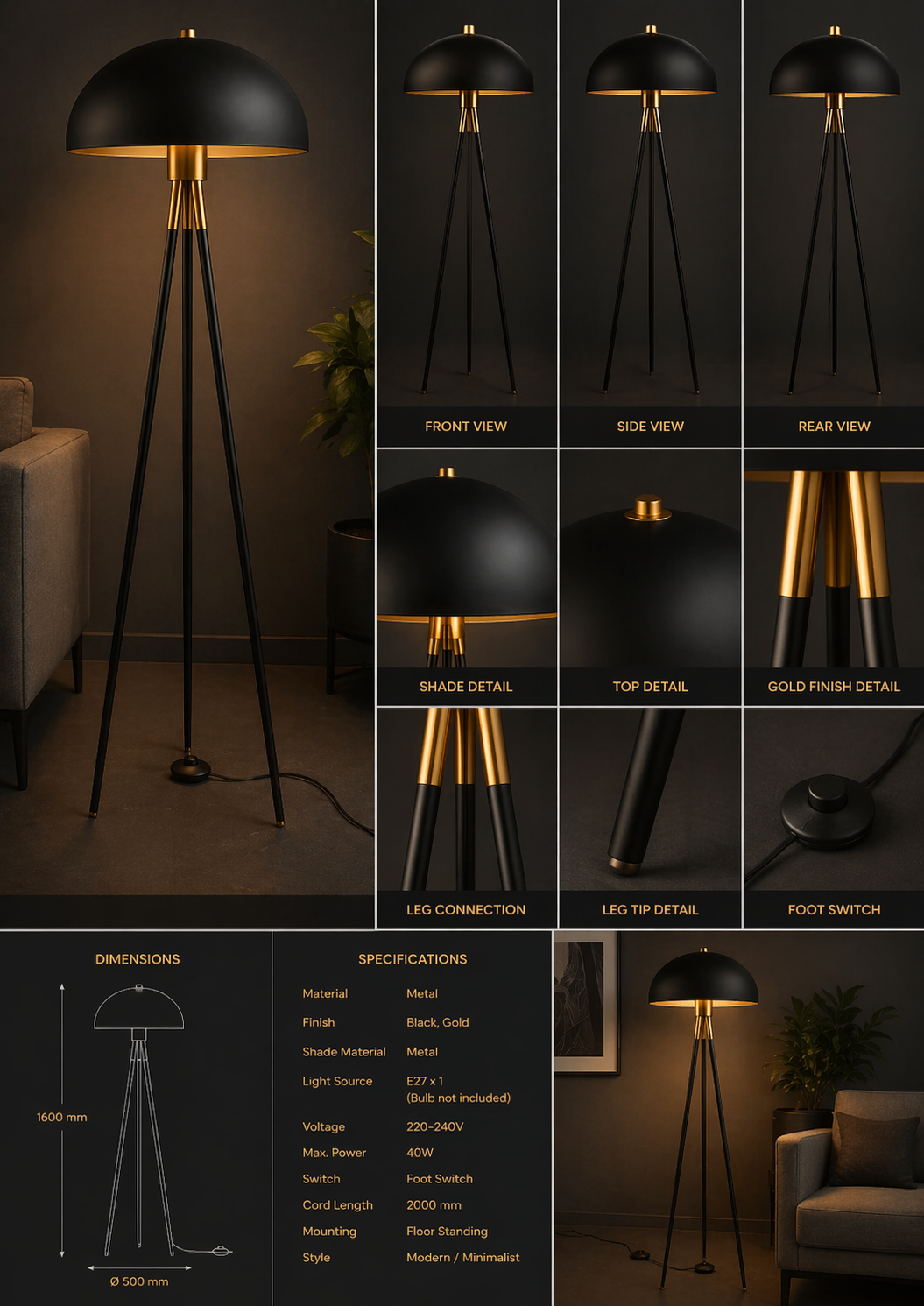 Beyond Lights - Gold Tripod Lamp