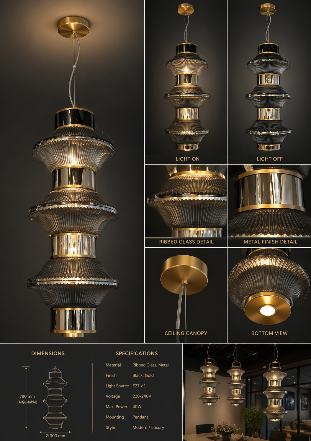 Beyond Lights - Ribbed Glass Pendant