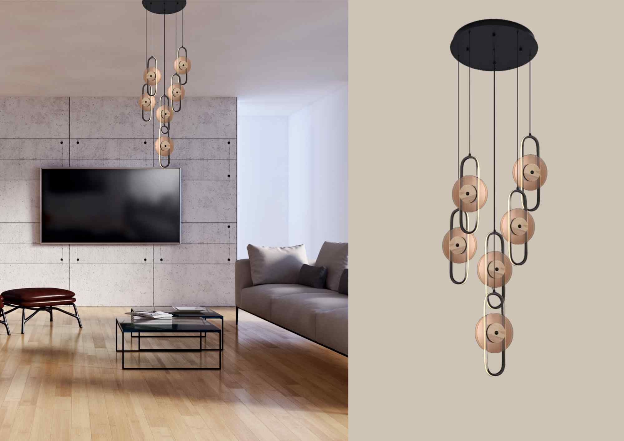 Beyond Lights - Wood Disc Chandelier