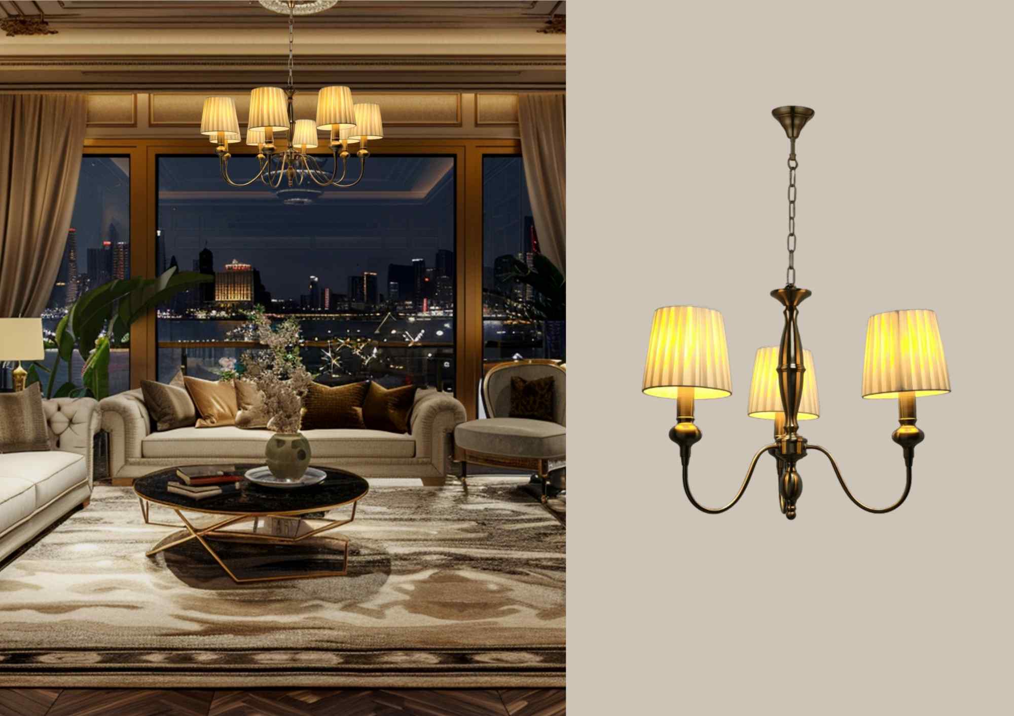 Beyond Lights - Brass Shade Chandelier