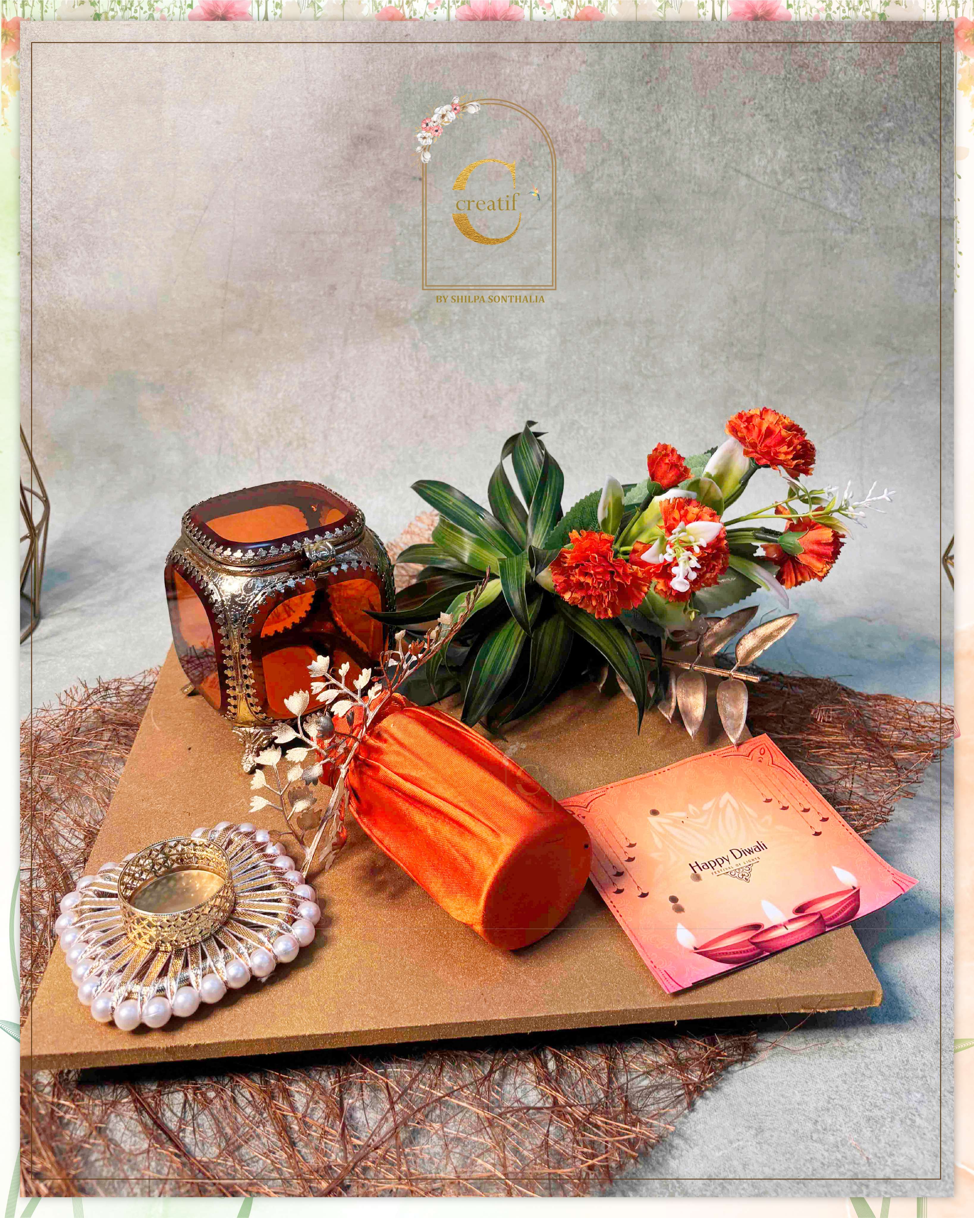 Golden Rhim Jhim with Coloured Boxes - Orange