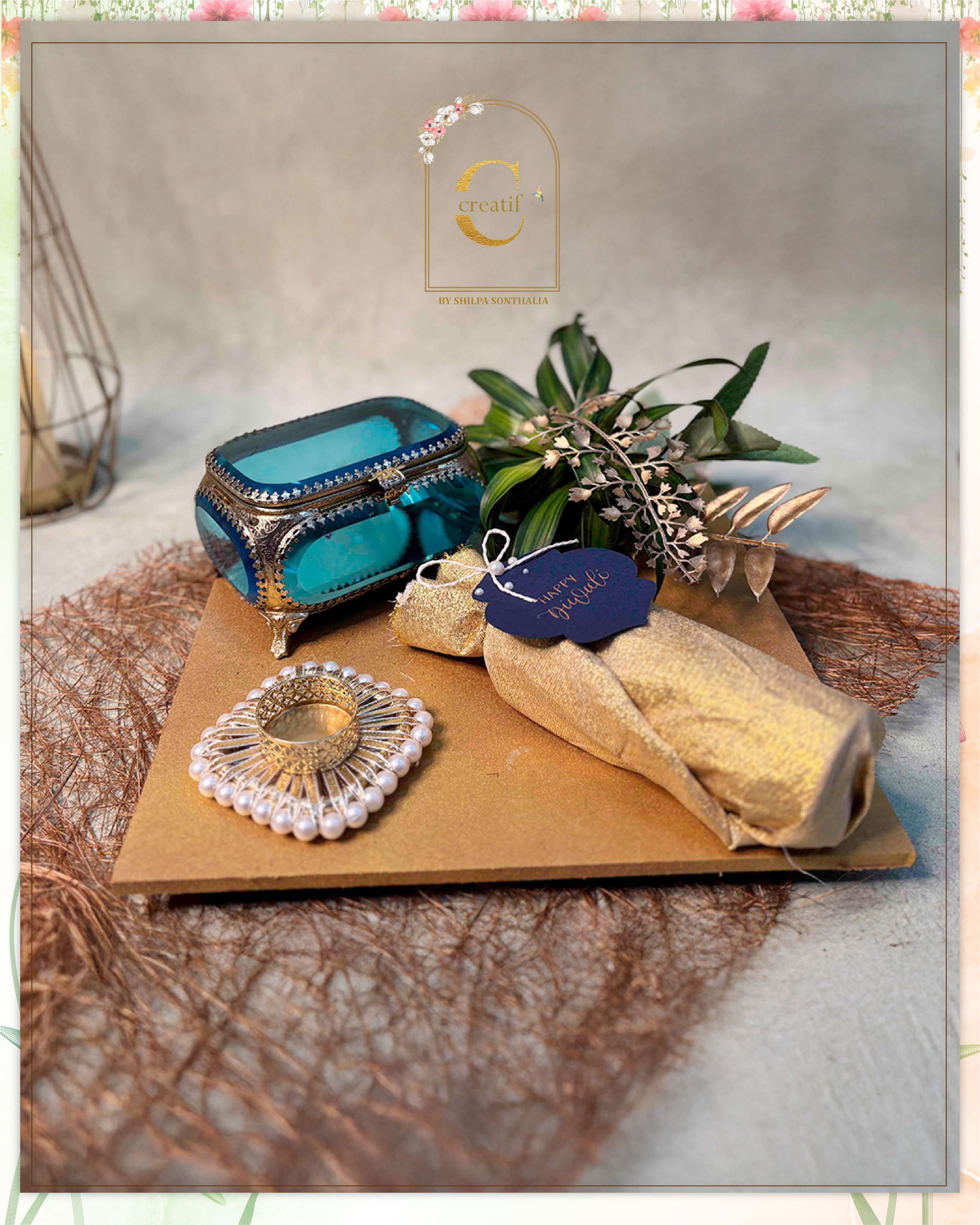 Golden Rhim Jhim with Coloured Boxes - Blue
