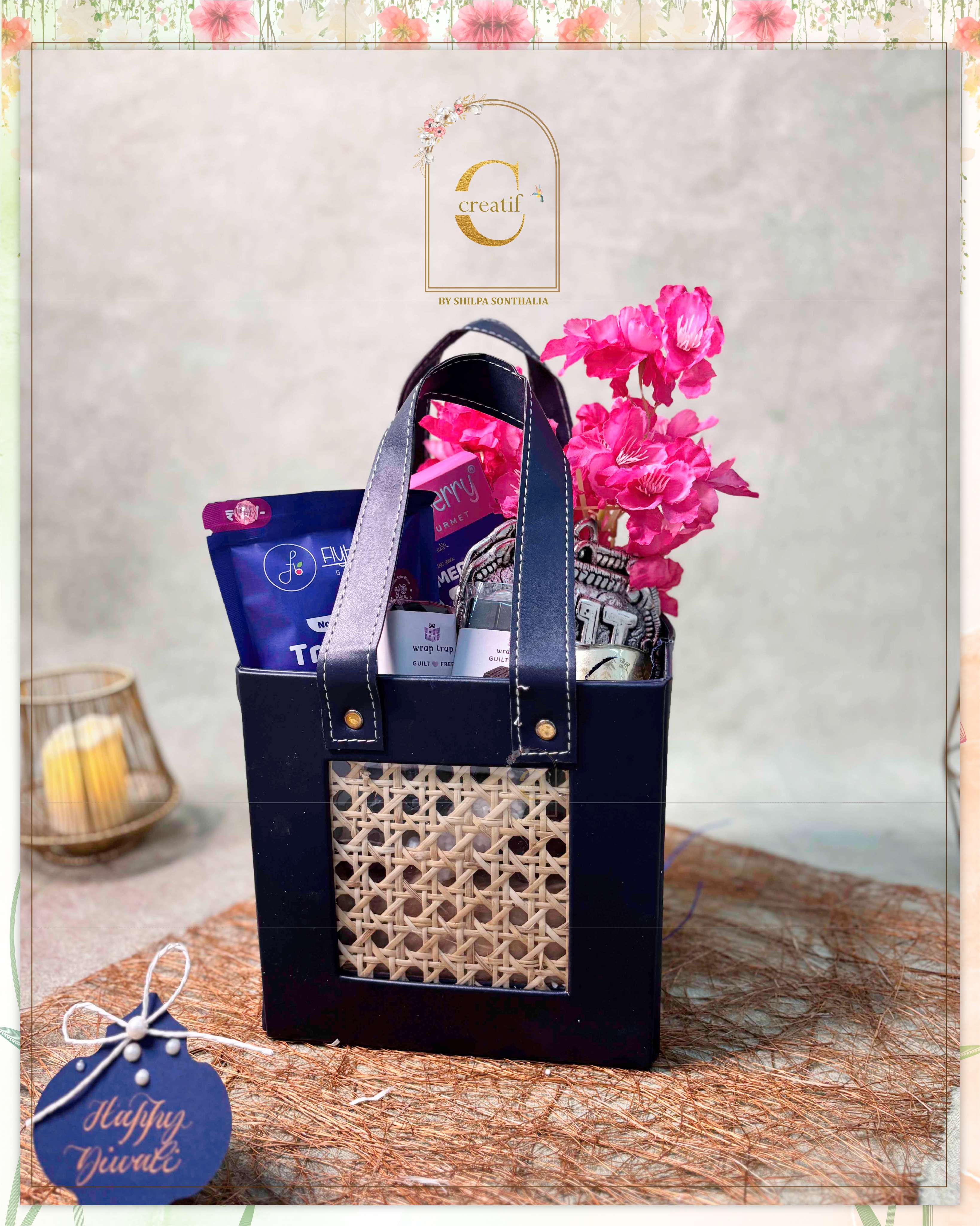 Blue Ratan Bag Hamper