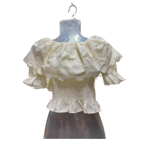 Girlfriend - Cream Eyelet Ruffle Blouse