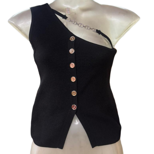 Girlfriend - Asymmetrical Black One-Shoulder Top