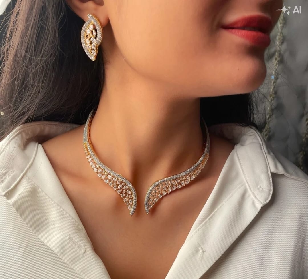 Goutam Jewellers By Ashok Rathod - American Diamond Designer Hasli Necklace set