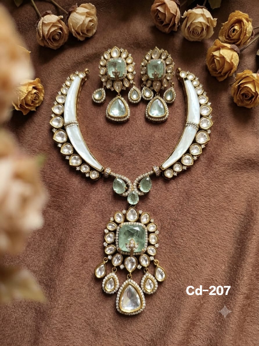 Goutam Jewellers By Ashok Rathod - Royal Mother of pearl Polki necklace set with Emeralds