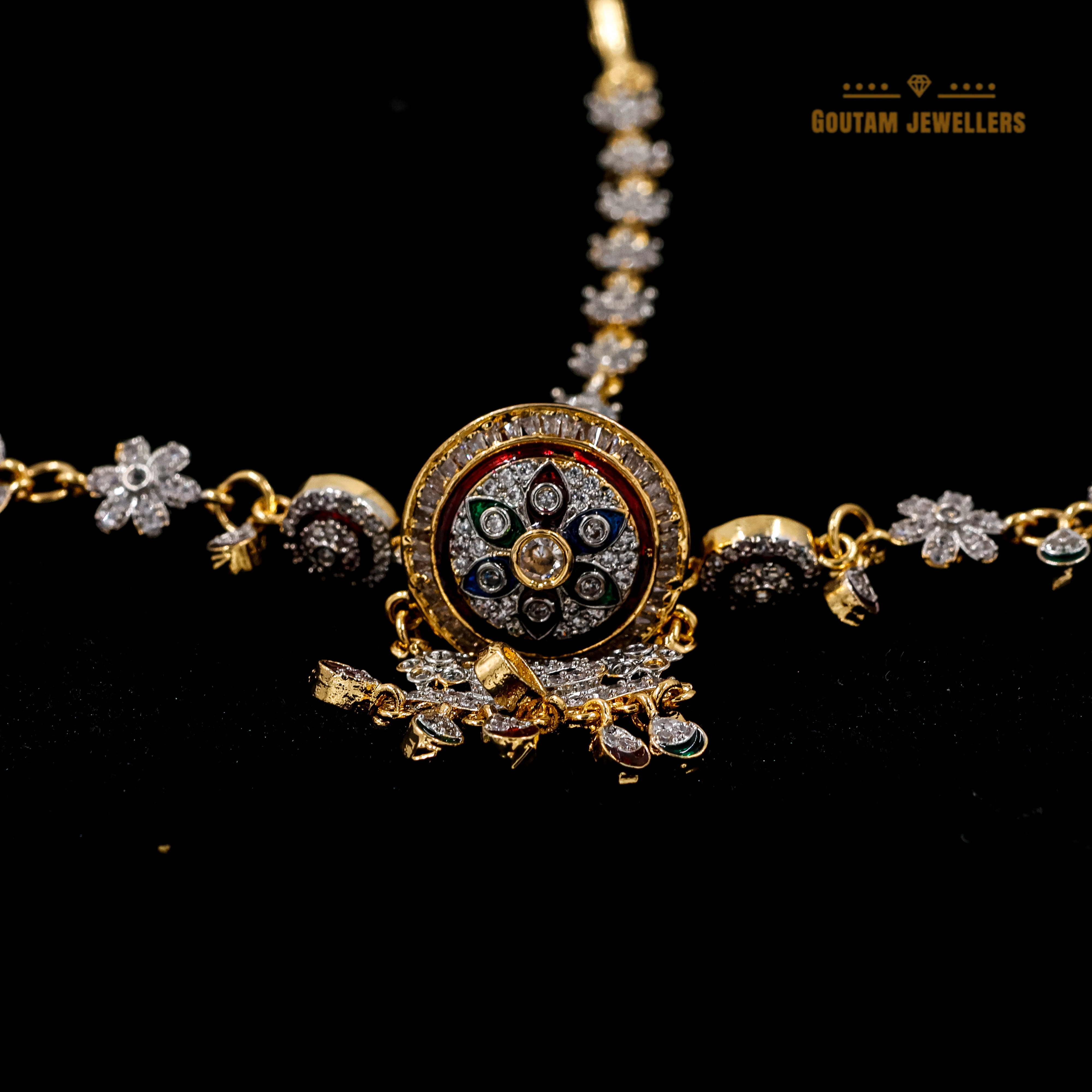Goutam Jewellers By Ashok Rathod - American Diamond Flower Design Meenakari Bor