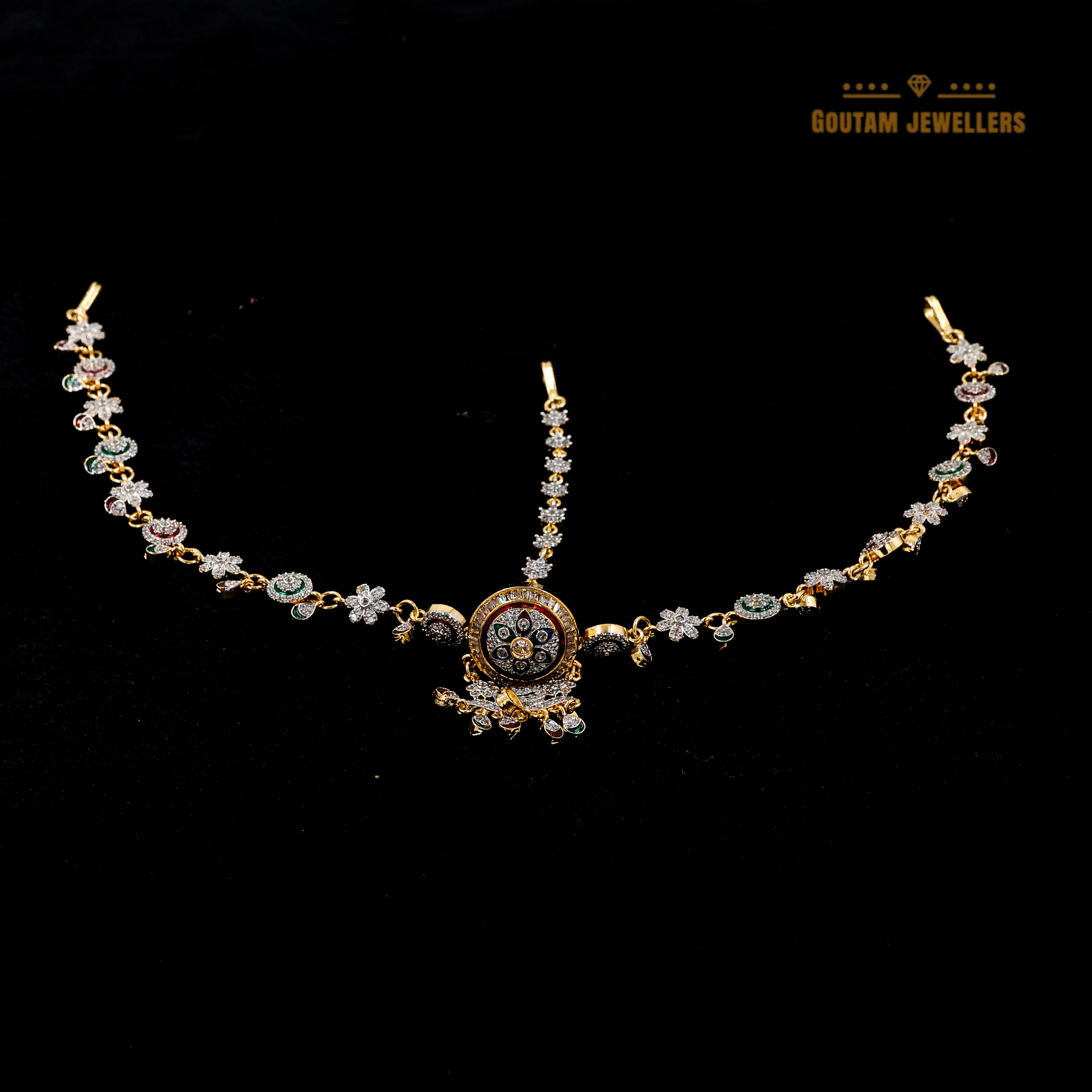 Goutam Jewellers By Ashok Rathod - American Diamond Flower Design Meenakari Bor
