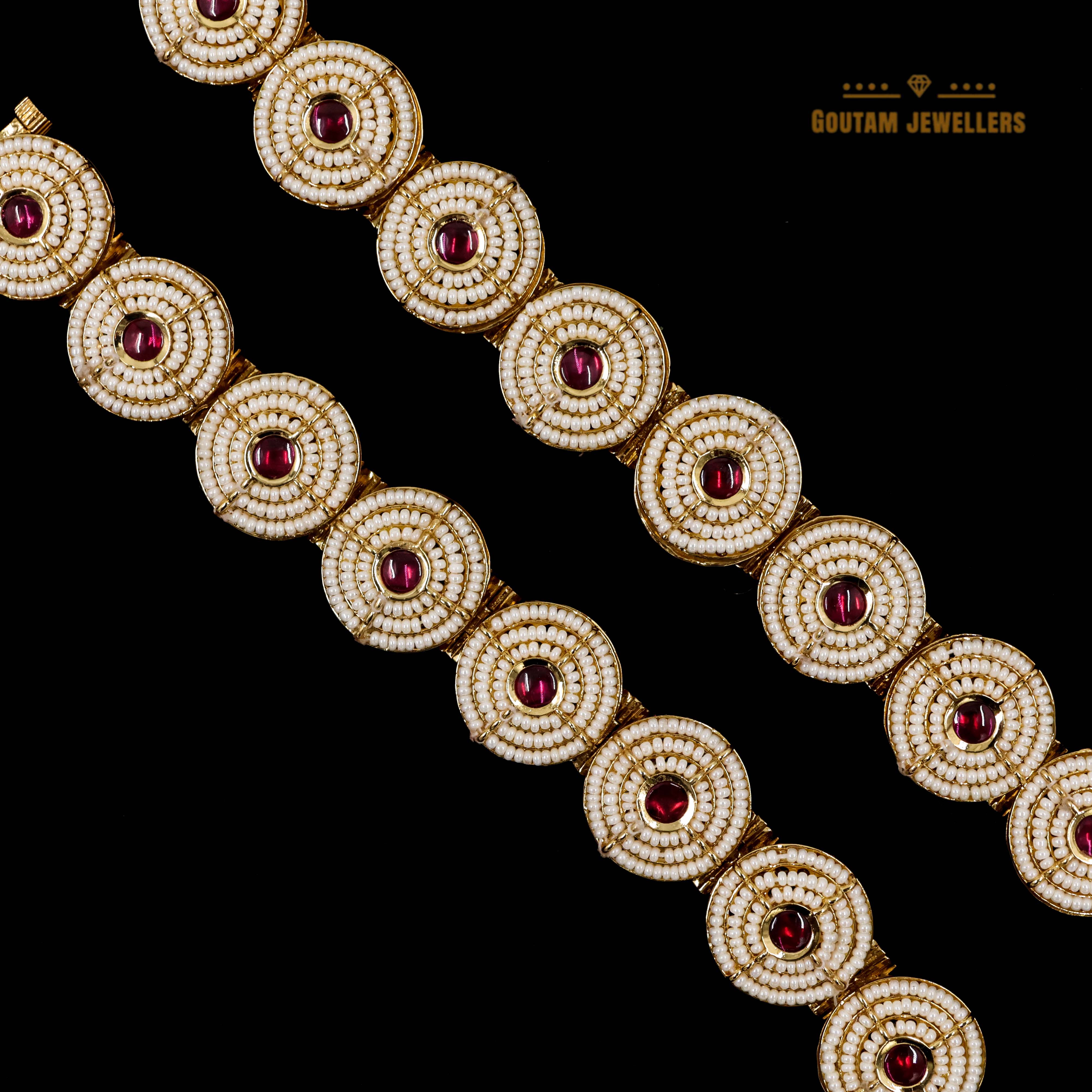 Goutam Jewellers By Ashok Rathod - Moti Bracelet with Ruby stone studded