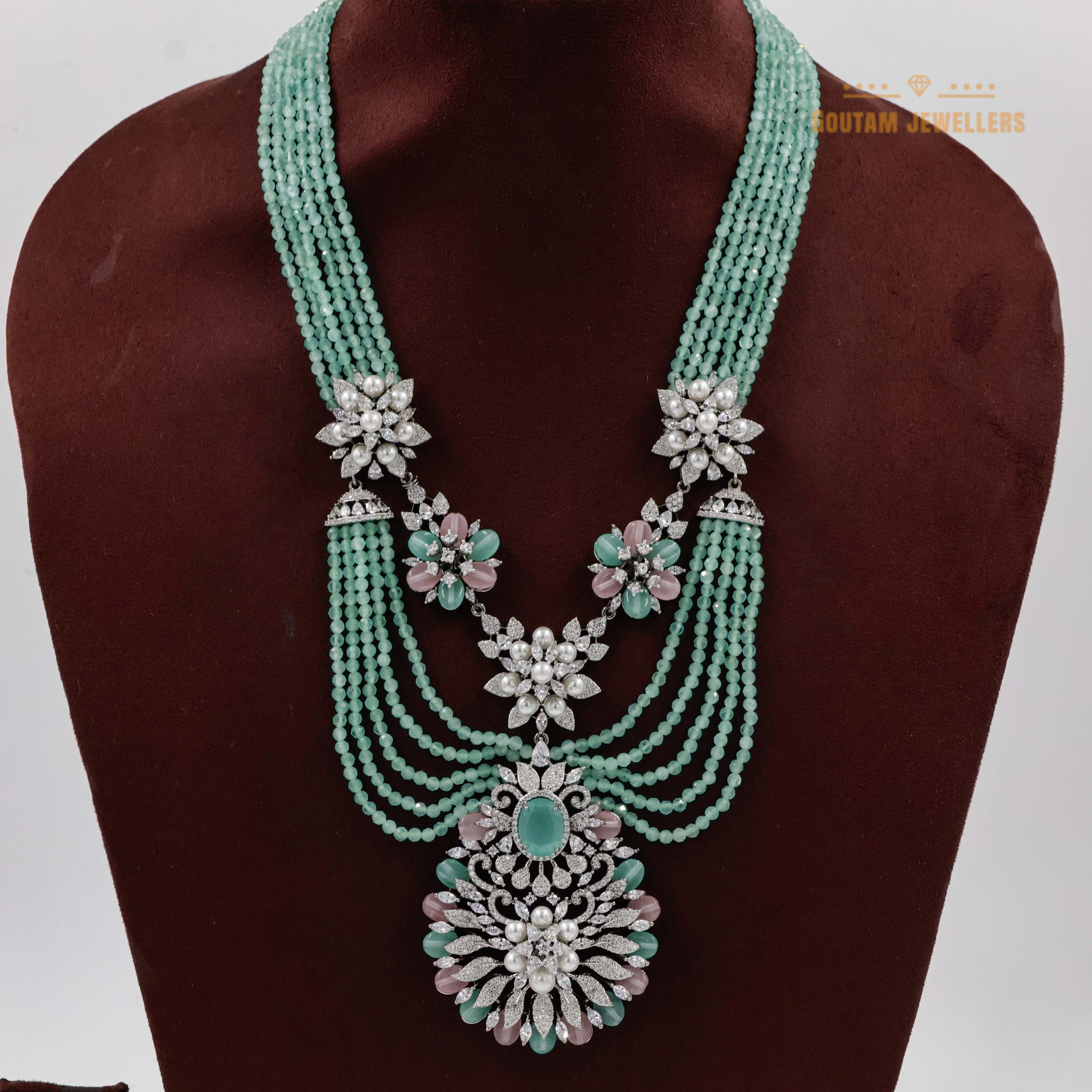 Goutam Jewellers By Ashok Rathod - Fusion Monalisa beads CZ Designer Long Mala