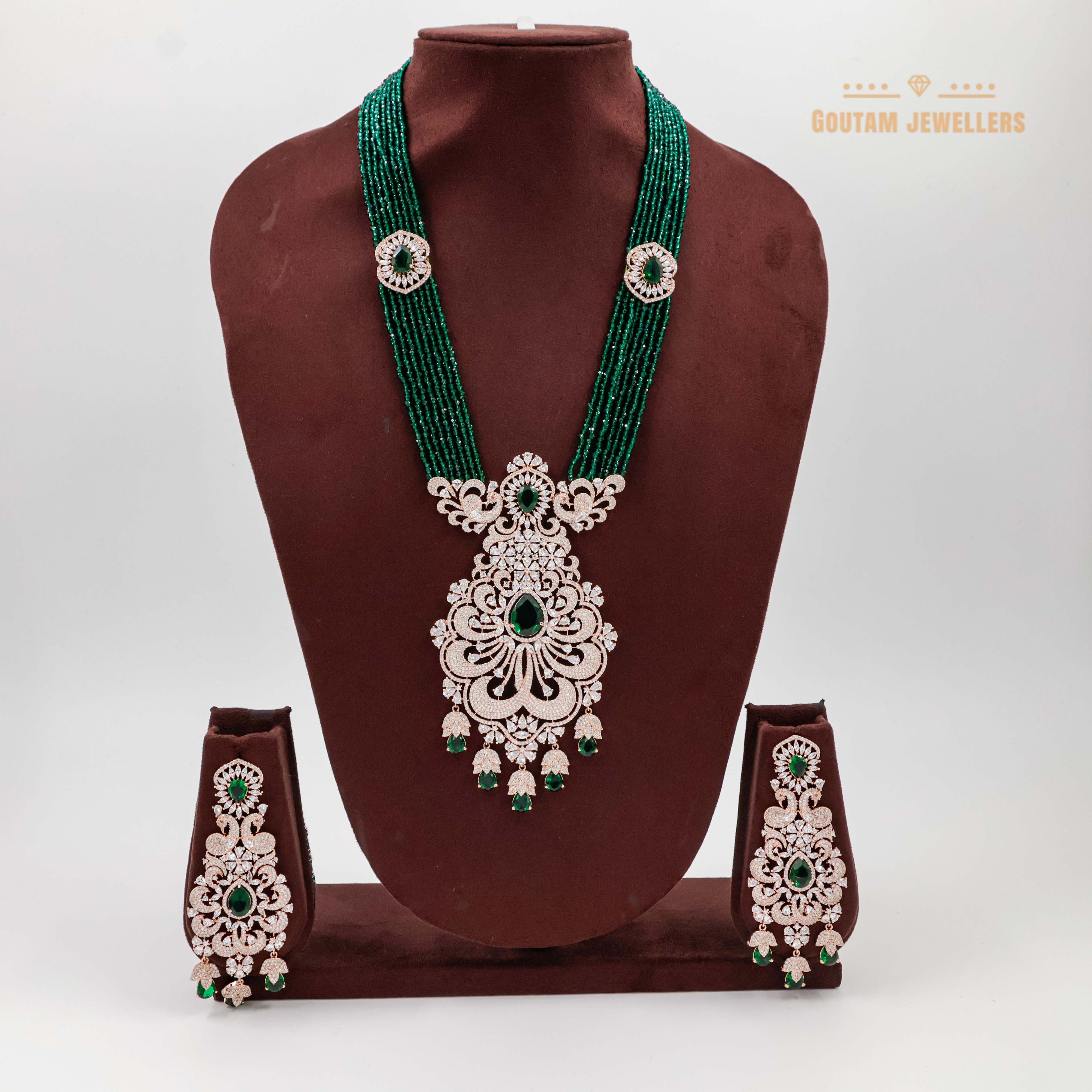 Goutam Jewellers By Ashok Rathod - Precious Emerald Crystal CZ Long Mala