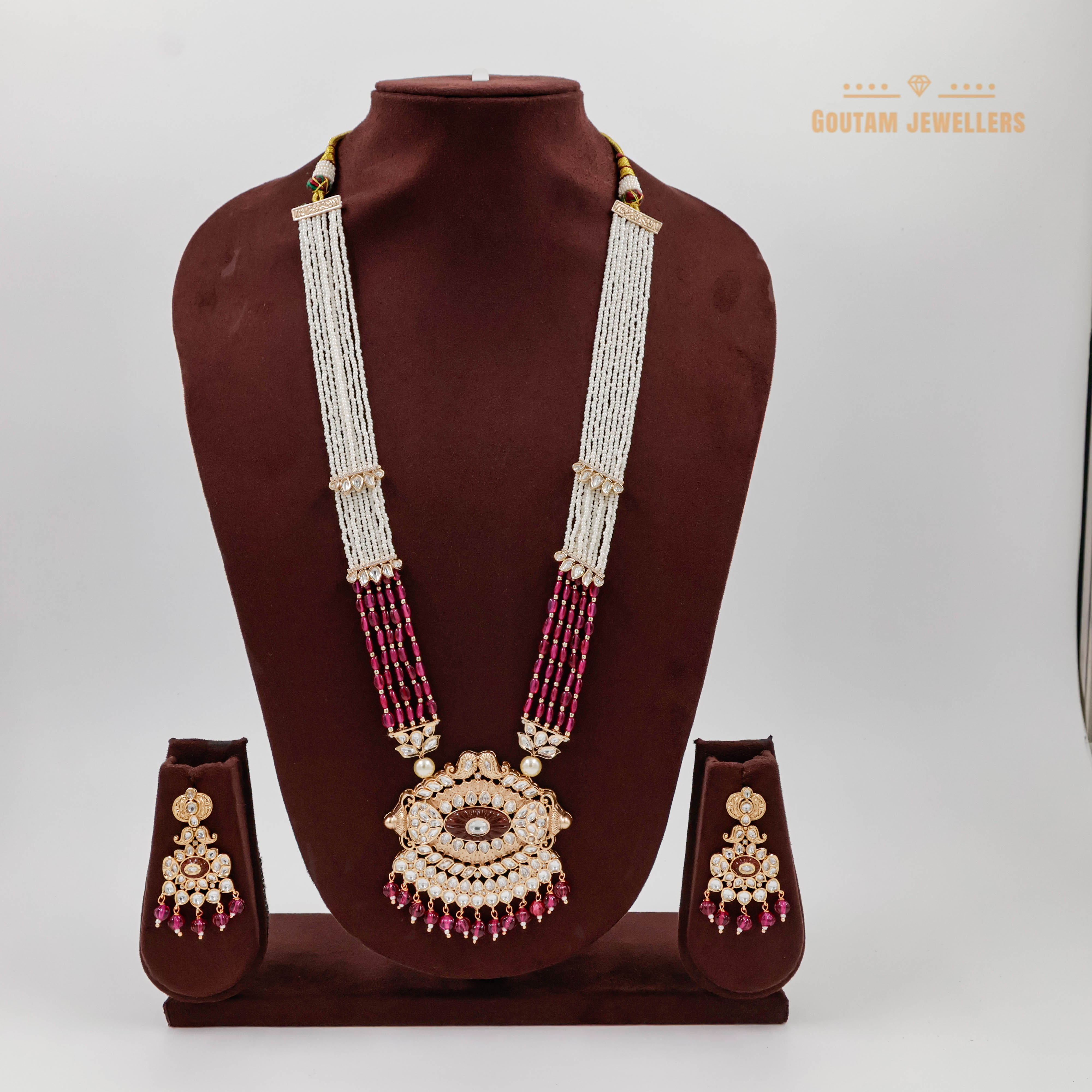 Goutam Jewellers By Ashok Rathod - Moti and Ruby beads mala with Polki Pendant