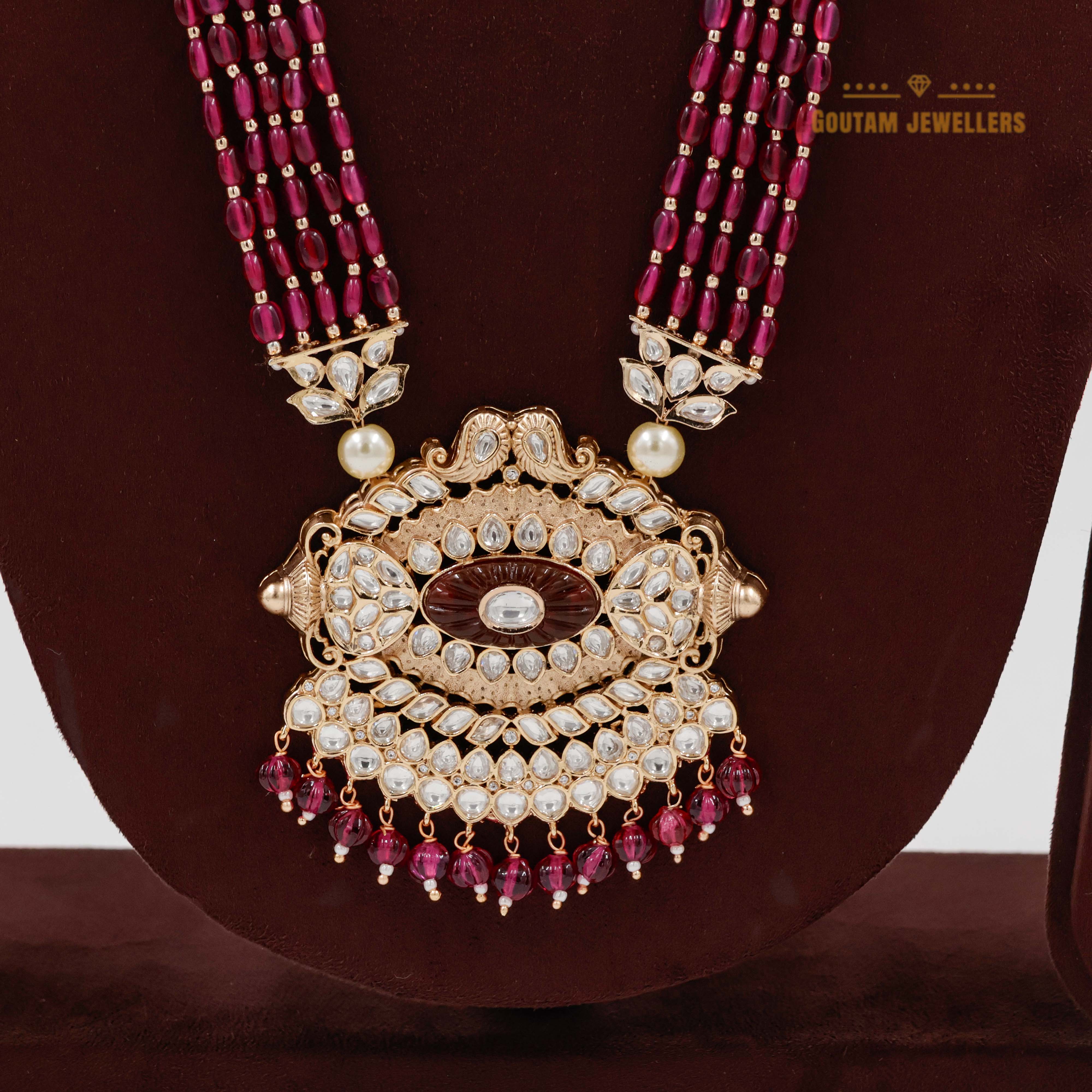Goutam Jewellers By Ashok Rathod - Moti and Ruby beads mala with Polki Pendant