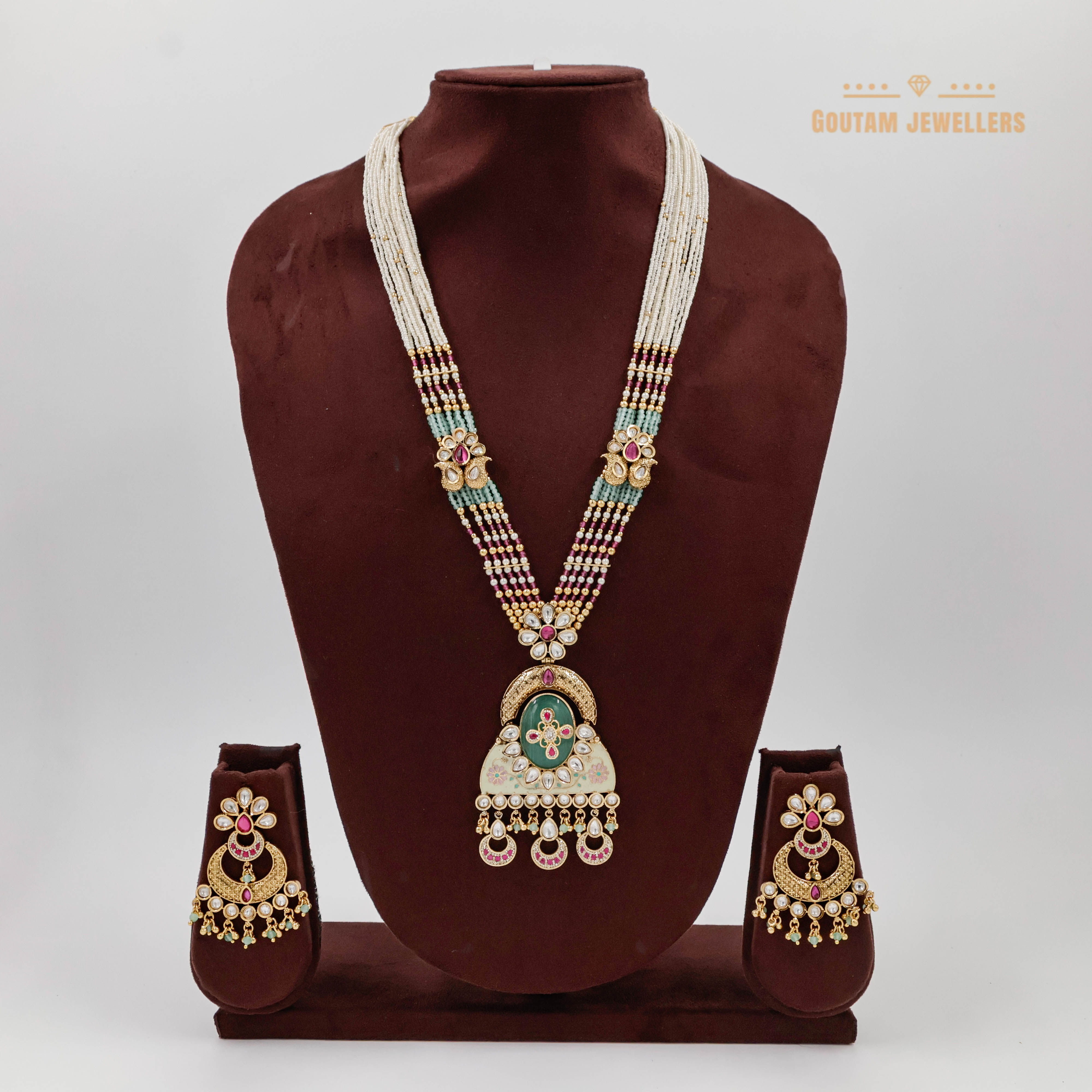 Goutam Jewellers By Ashok Rathod - Pastel color Crystal Antique Designer Long Necklace Set