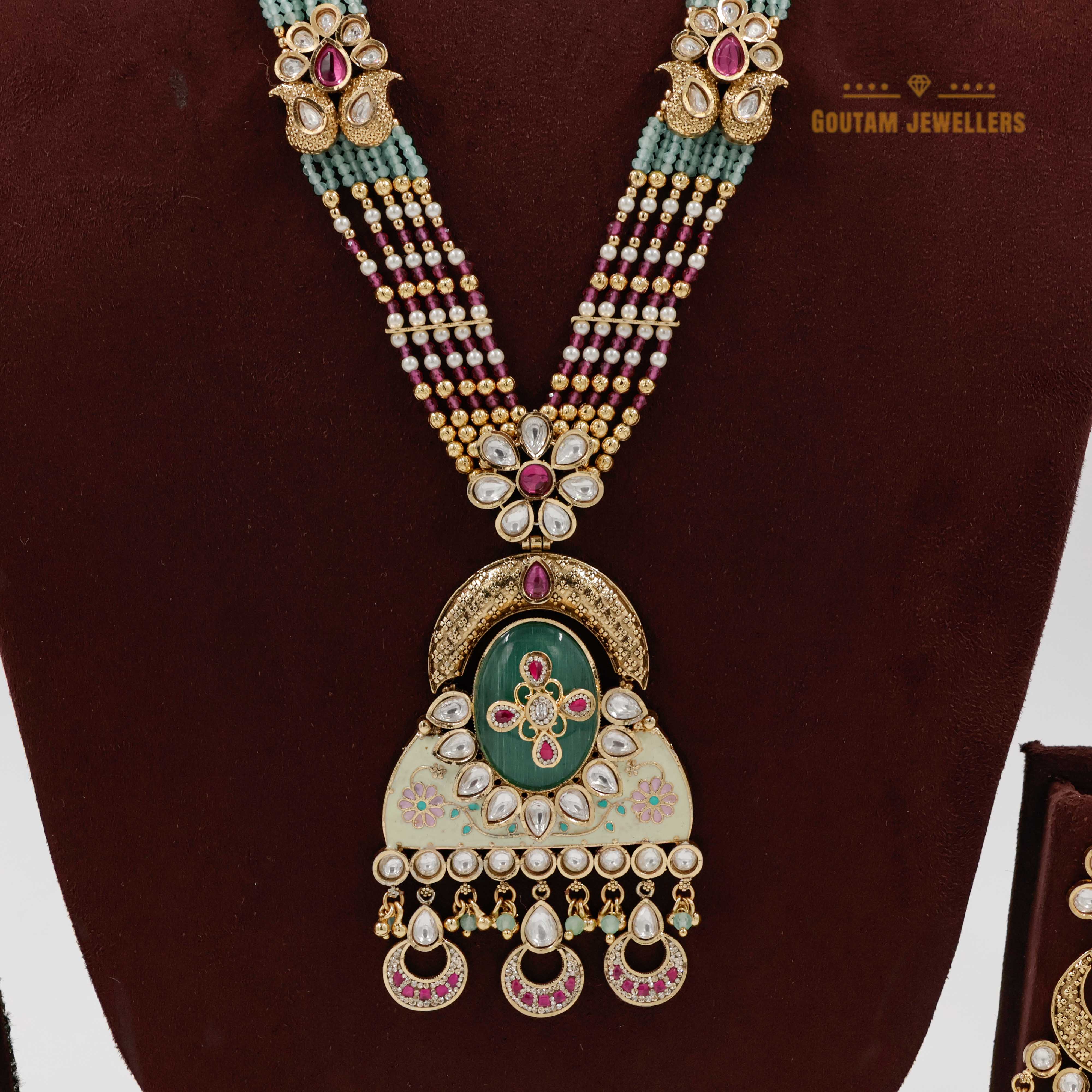 Goutam Jewellers By Ashok Rathod - Pastel color Crystal Antique Designer Long Necklace Set