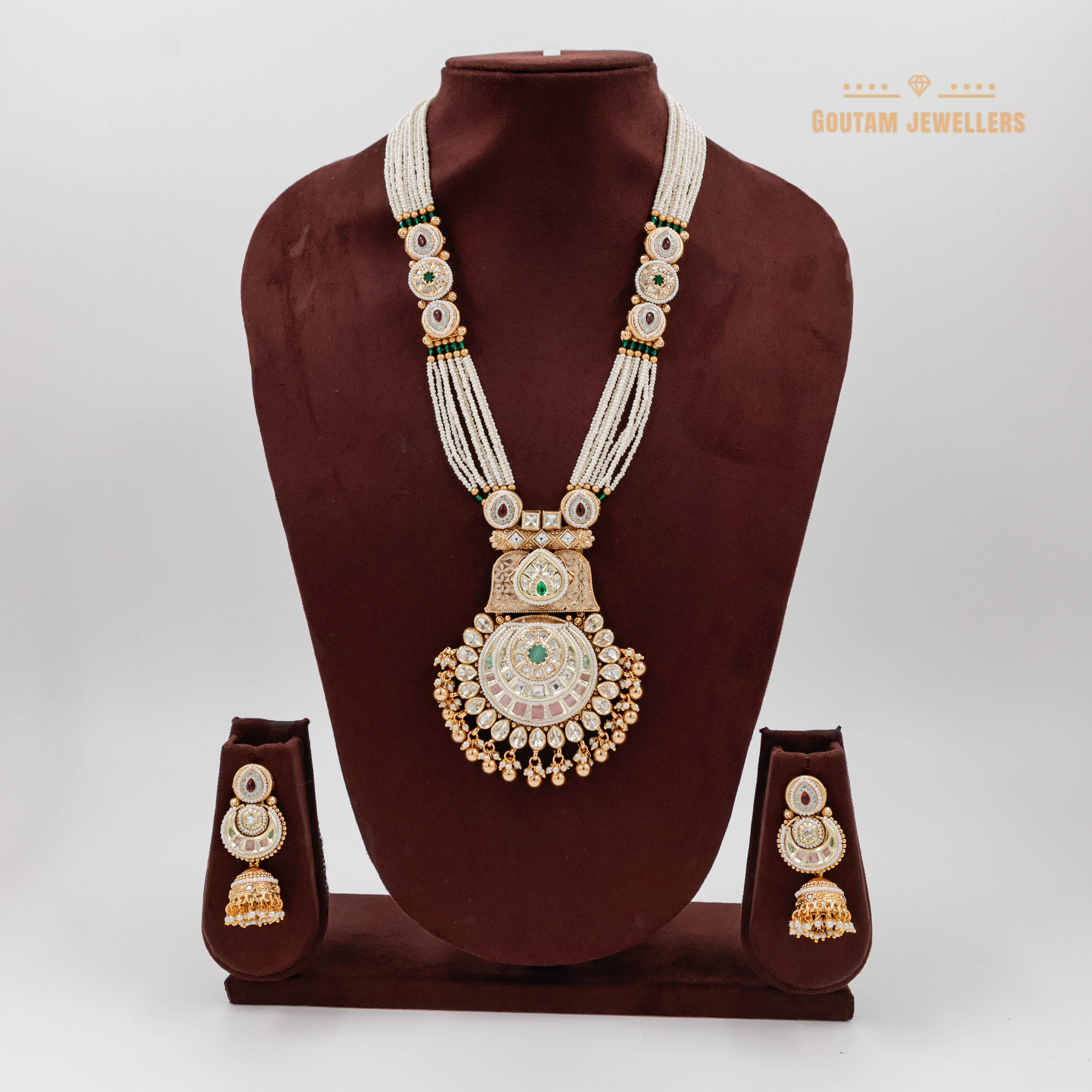 Goutam Jewellers By Ashok Rathod - Rajwadi Moti Beads Mala with Polki kundan Pendant