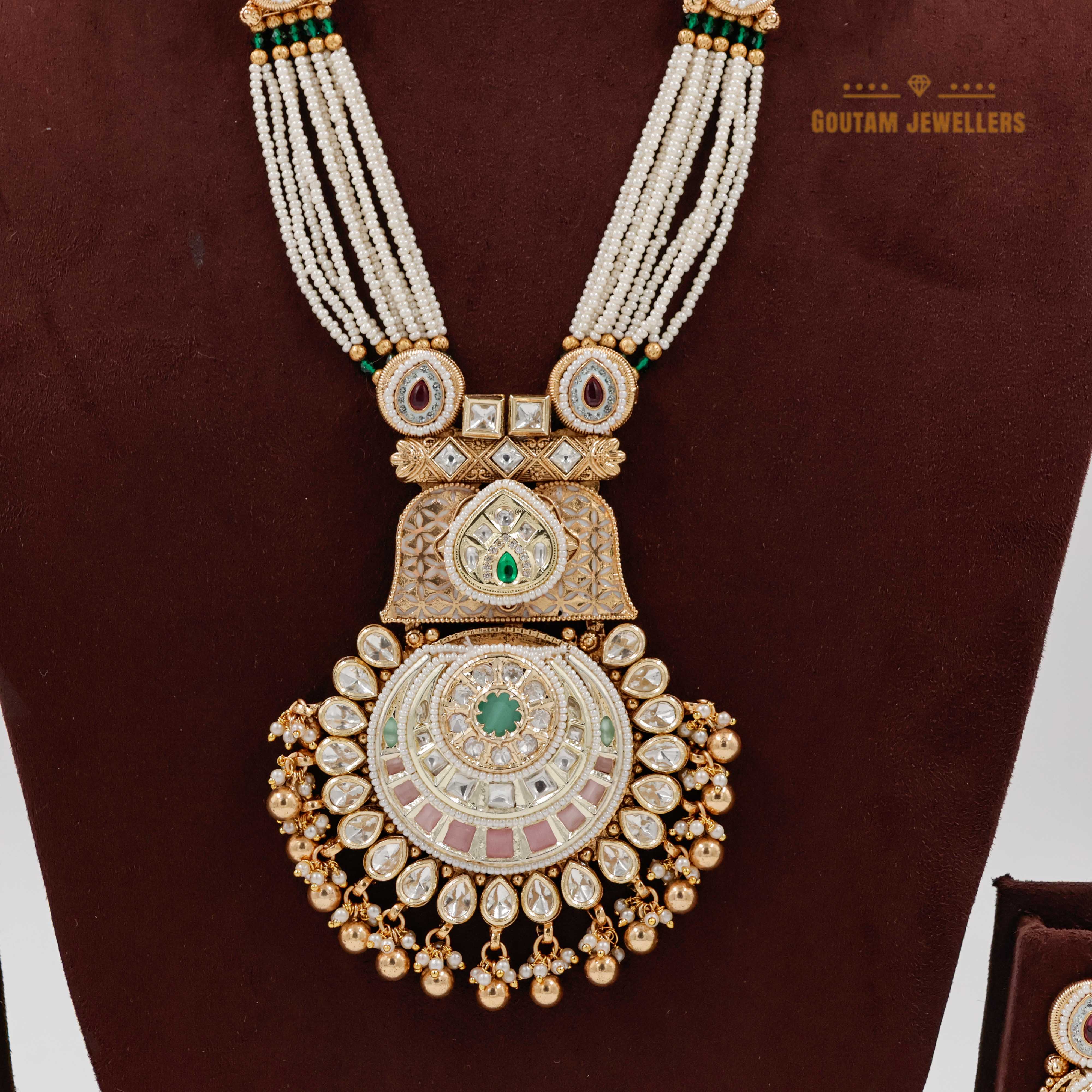 Goutam Jewellers By Ashok Rathod - Rajwadi Moti Beads Mala with Polki kundan Pendant
