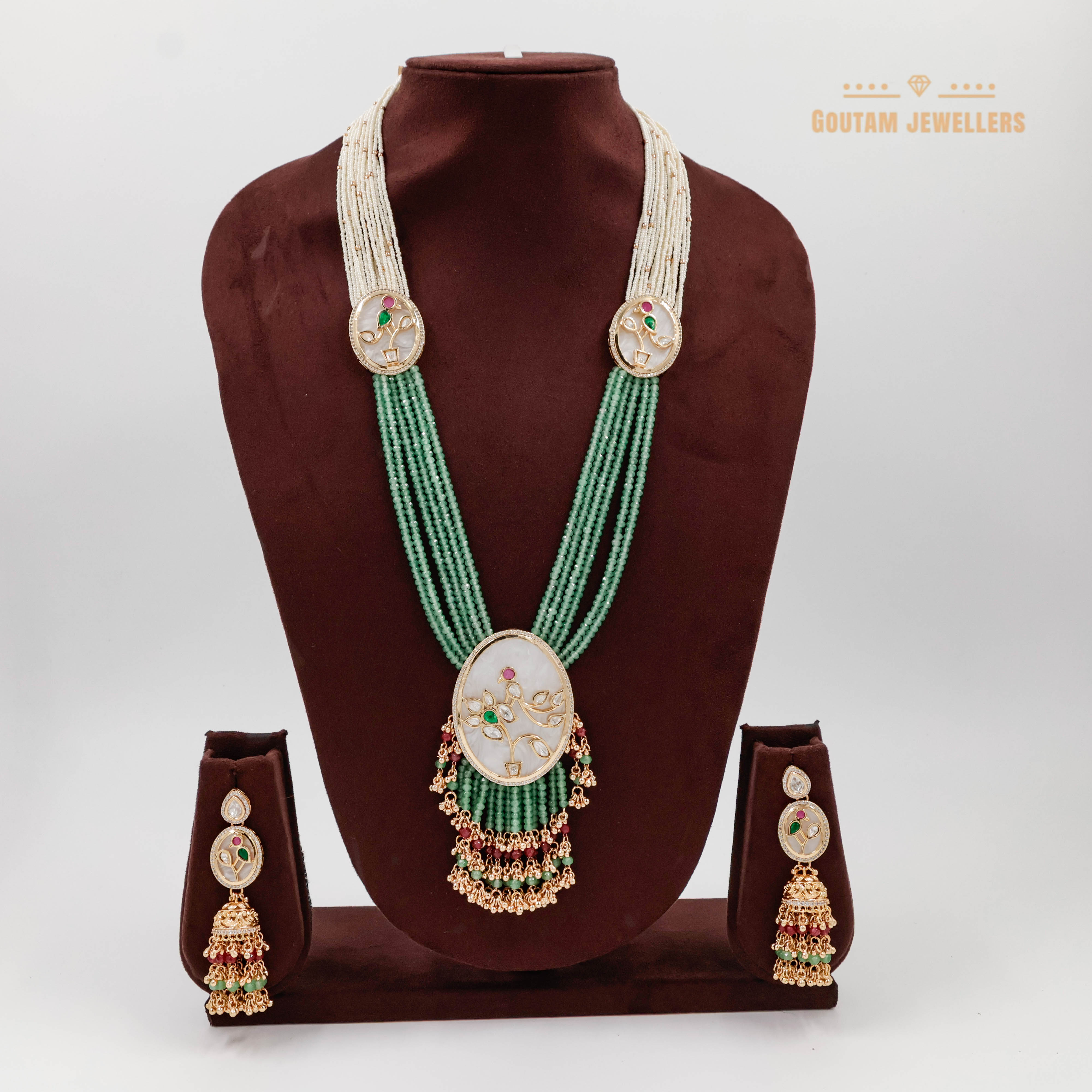 Goutam Jewellers By Ashok Rathod - Gaja Antique Designer Long Set with M.O.P Pendant