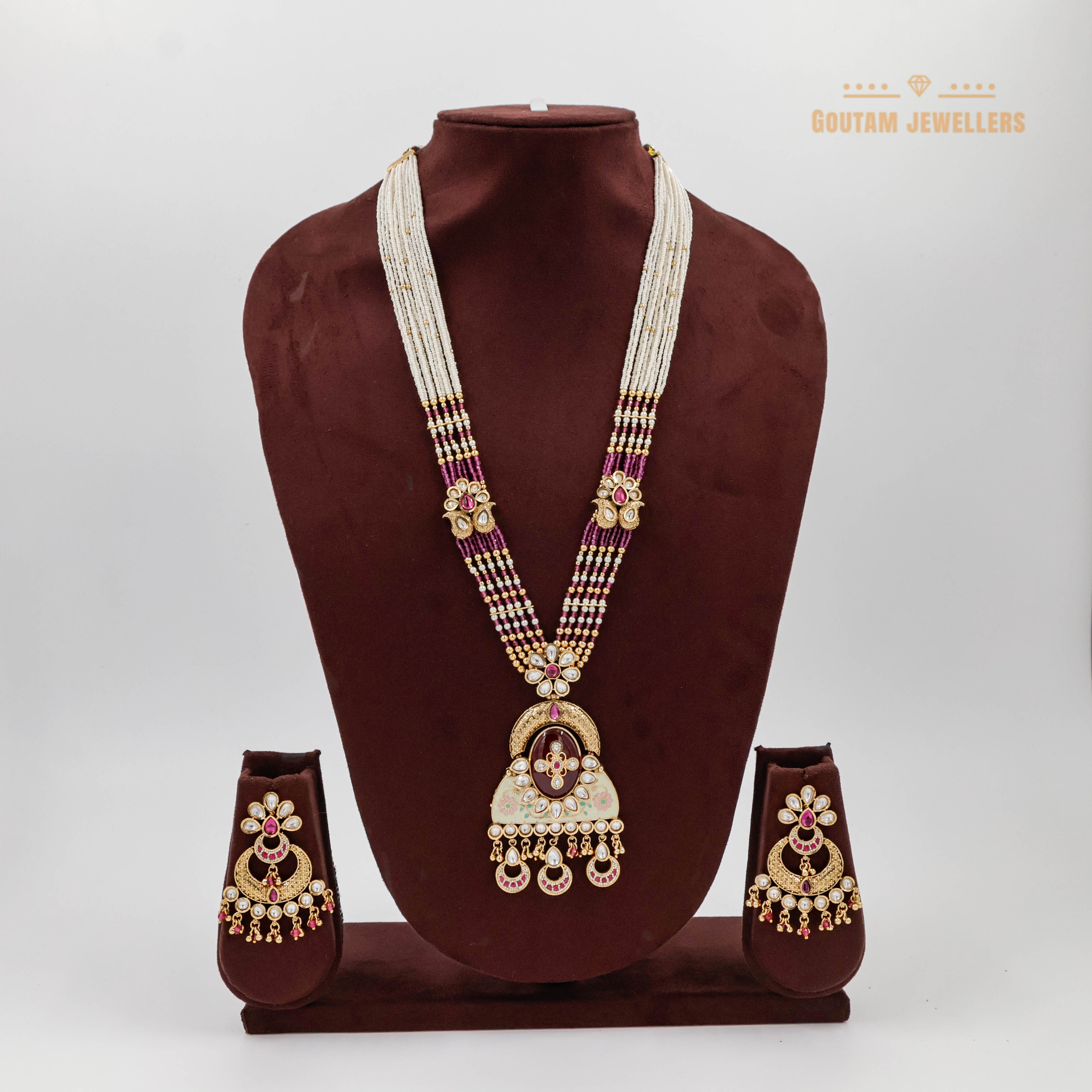 Goutam Jewellers By Ashok Rathod - Ruby Crystal Antique Designer Long Necklace Set