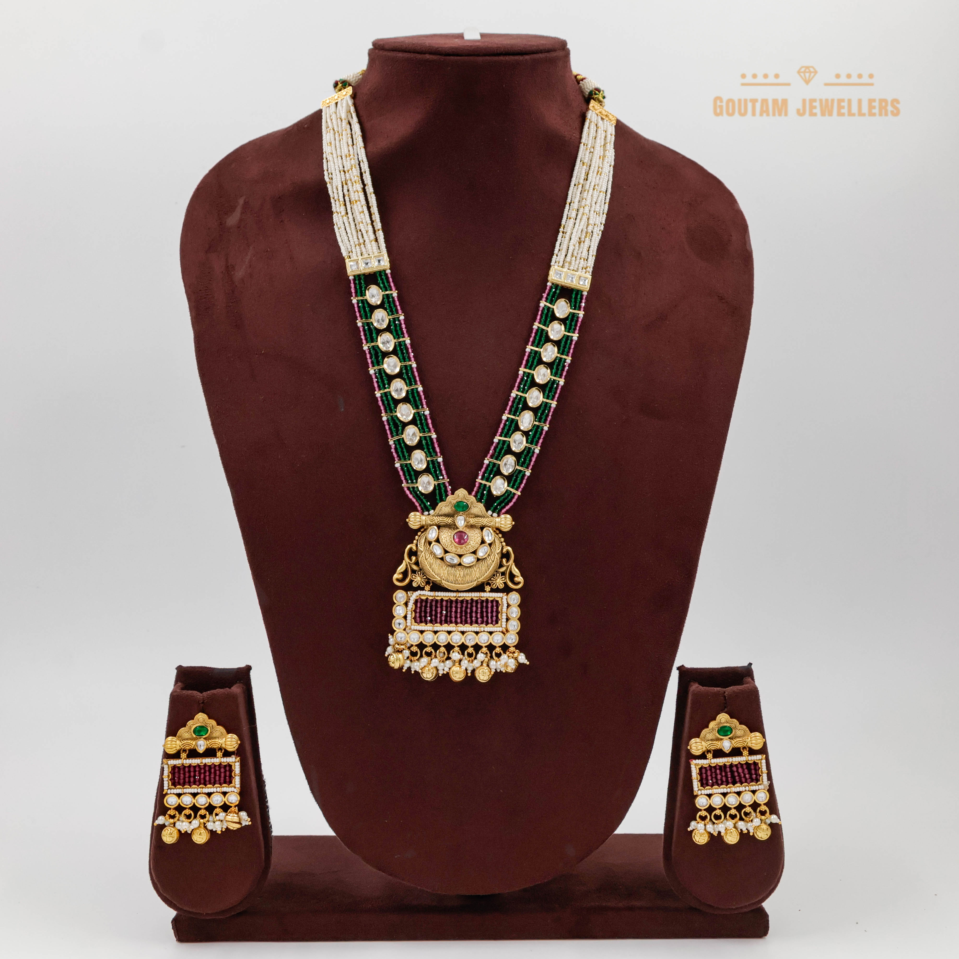 Goutam Jewellers By Ashok Rathod - Rajwadi Ruby with Green Chatai Crystal Mala