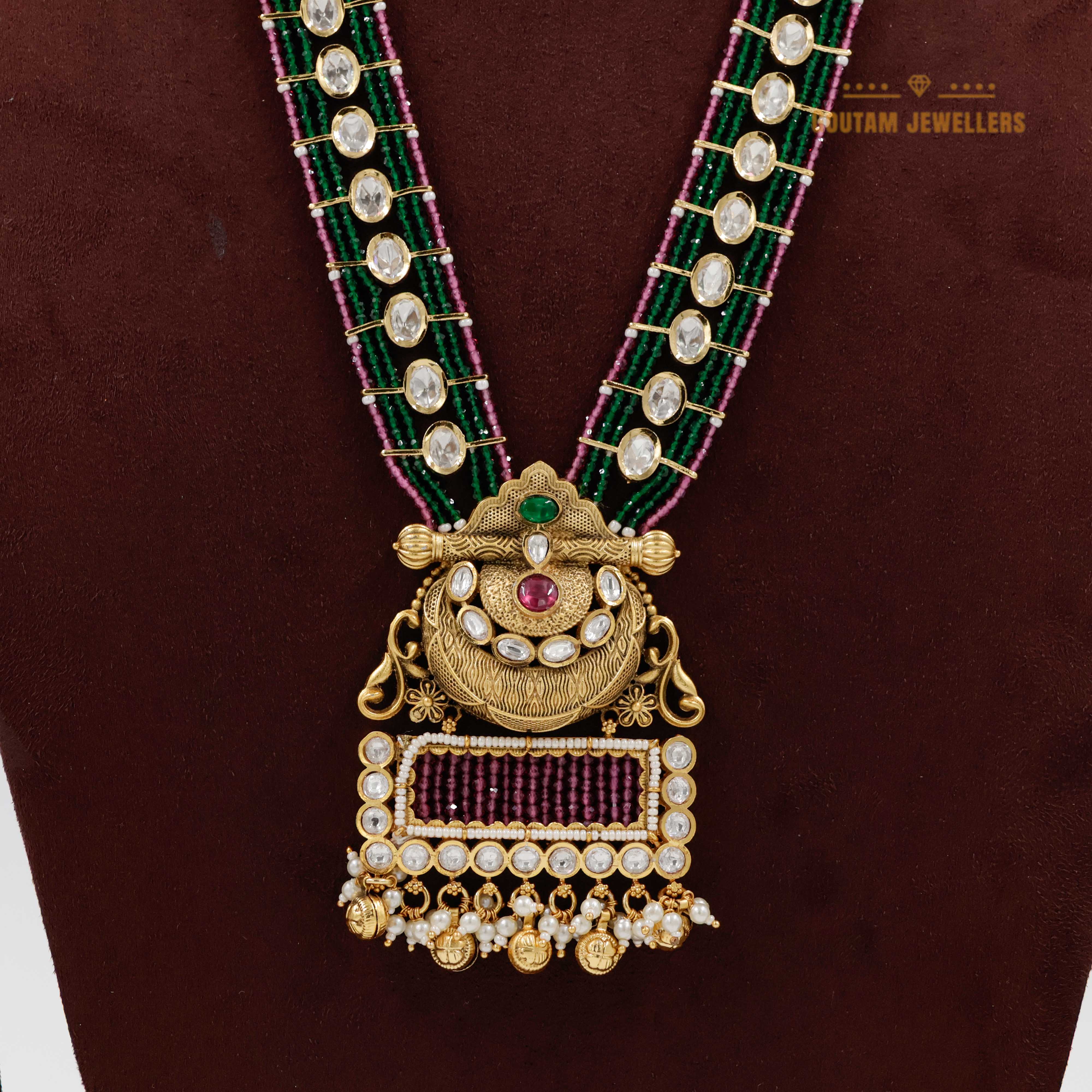 Goutam Jewellers By Ashok Rathod - Rajwadi Ruby with Green Chatai Crystal Mala