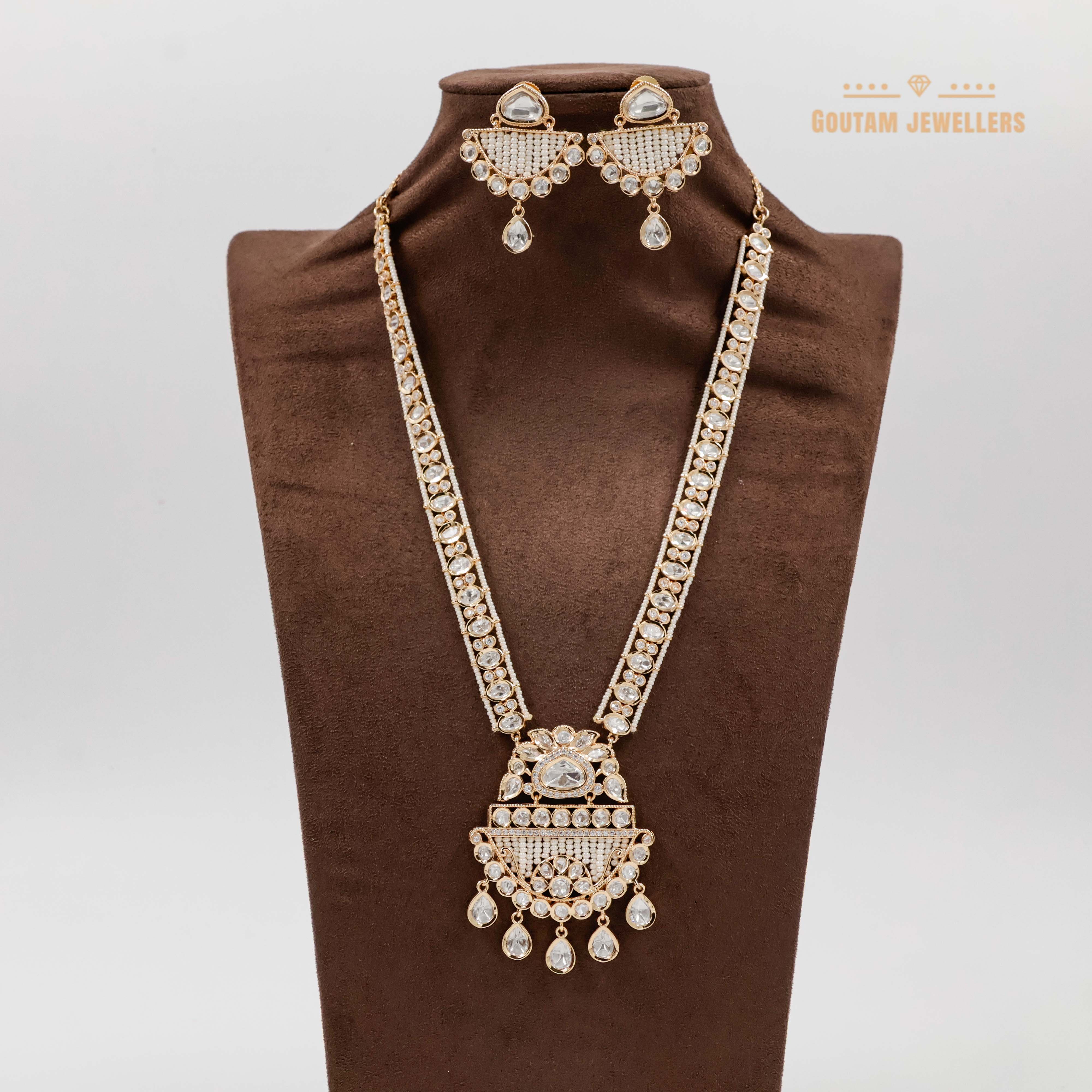Goutam Jewellers By Ashok Rathod - Polki Kundan wih CZ and Moti Long Set