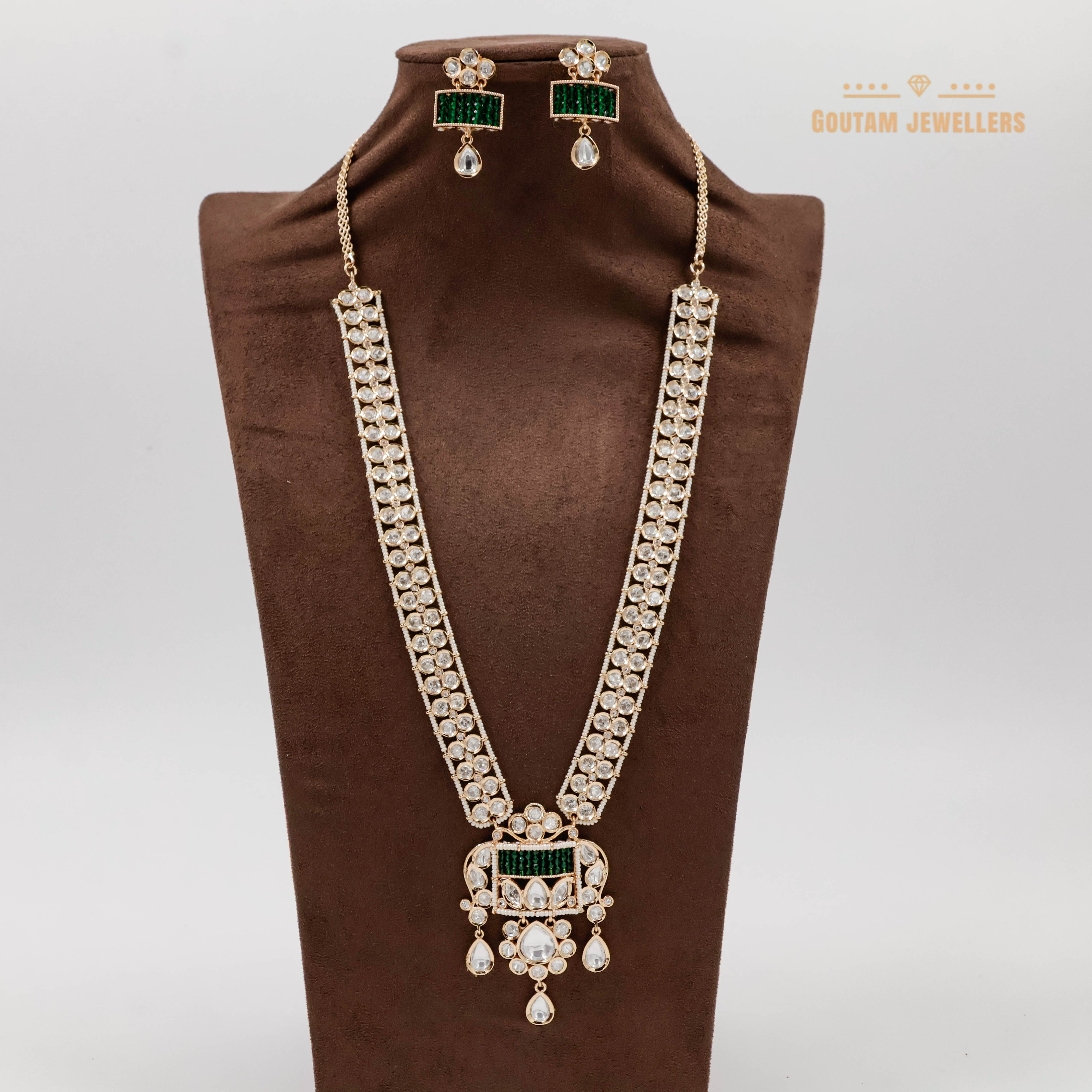 Goutam Jewellers By Ashok Rathod - Polki Kundan wih CZ and Moti Long Set
