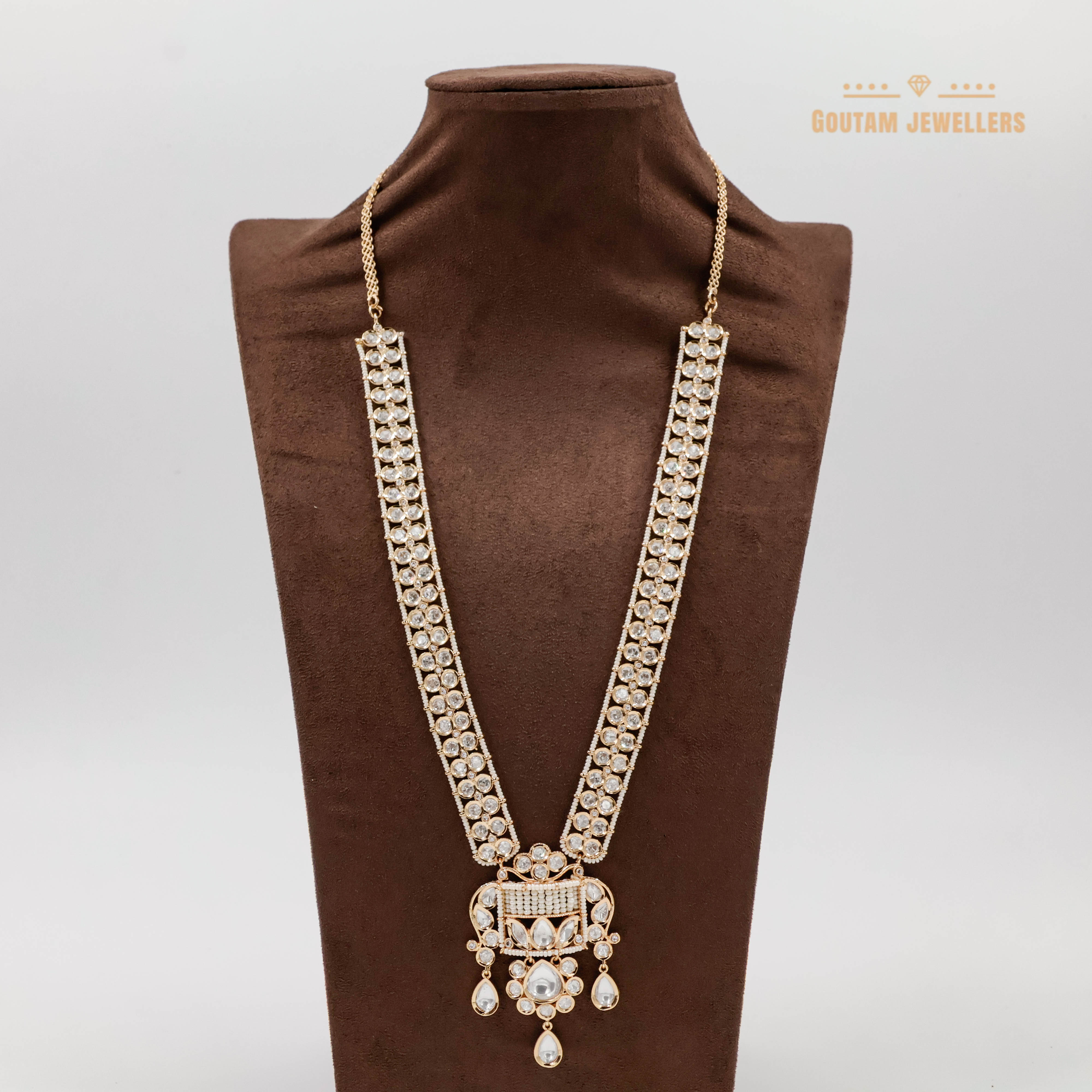 Goutam Jewellers By Ashok Rathod - Polki Kundan wih CZ and Moti Long Set