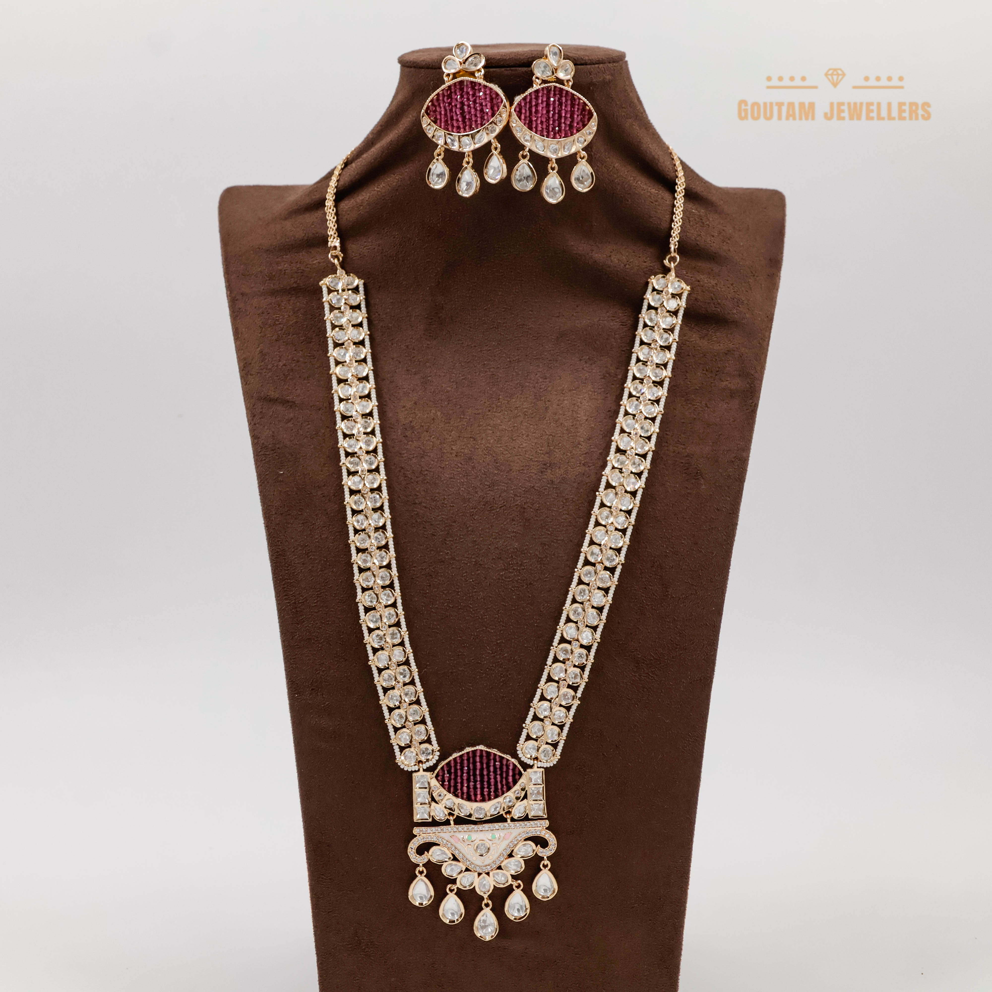 Goutam Jewellers By Ashok Rathod - Polki Kundan wih CZ and Moti Long Set