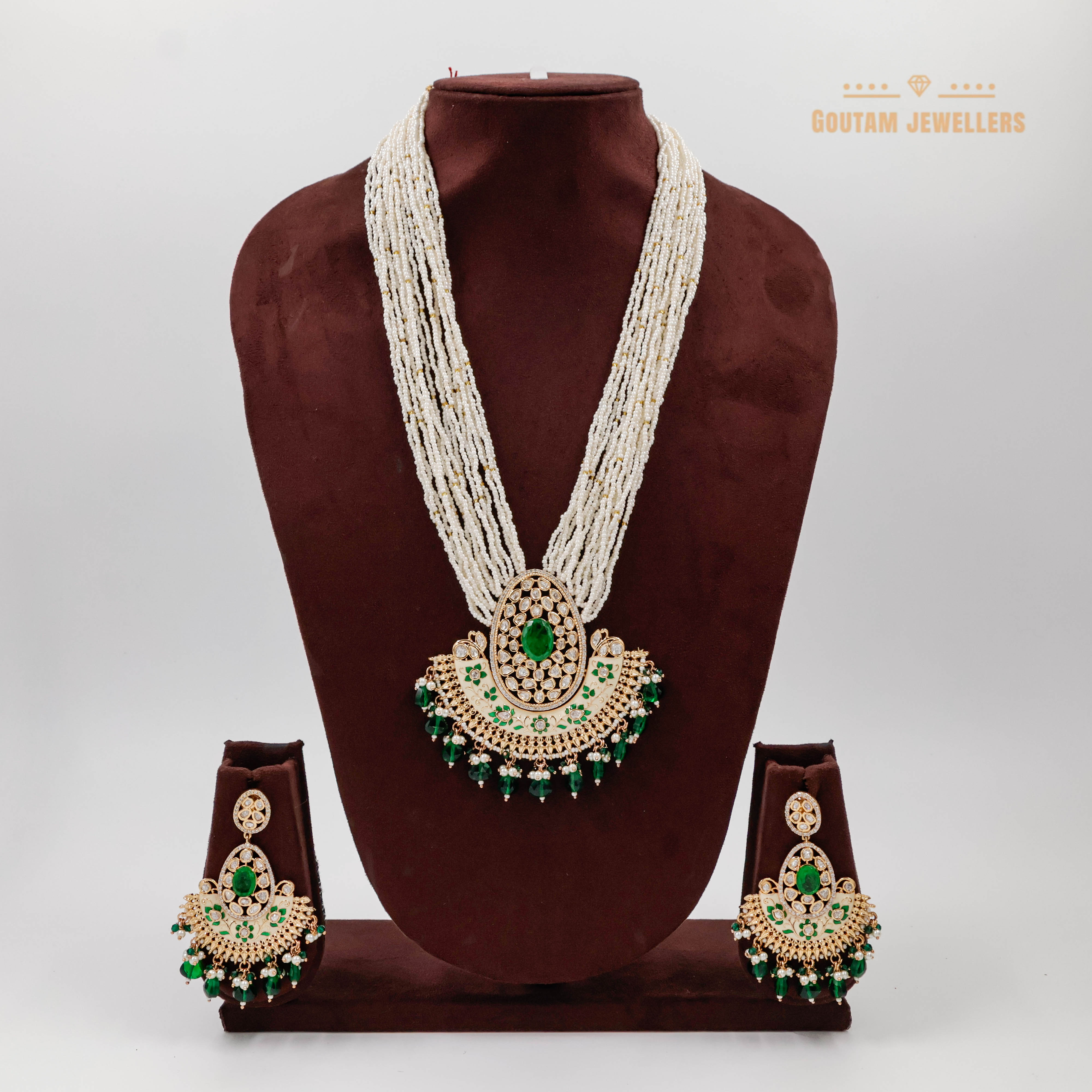 Goutam Jewellers By Ashok Rathod - Designer Long Polki Kundan Necklace Set with Minakri Pendant
