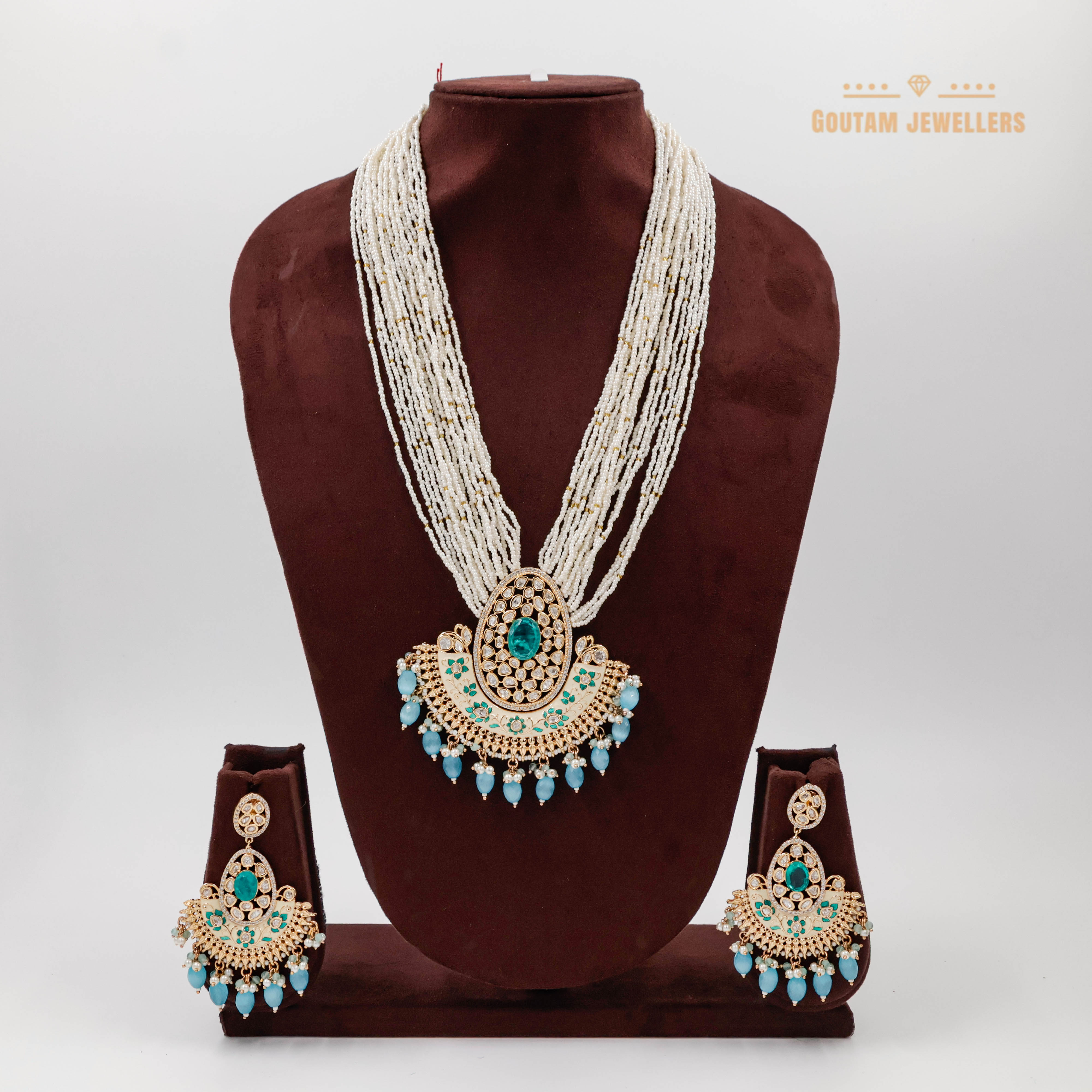 Goutam Jewellers By Ashok Rathod - Designer Long Polki Kundan Necklace Set with Minakri Pendant