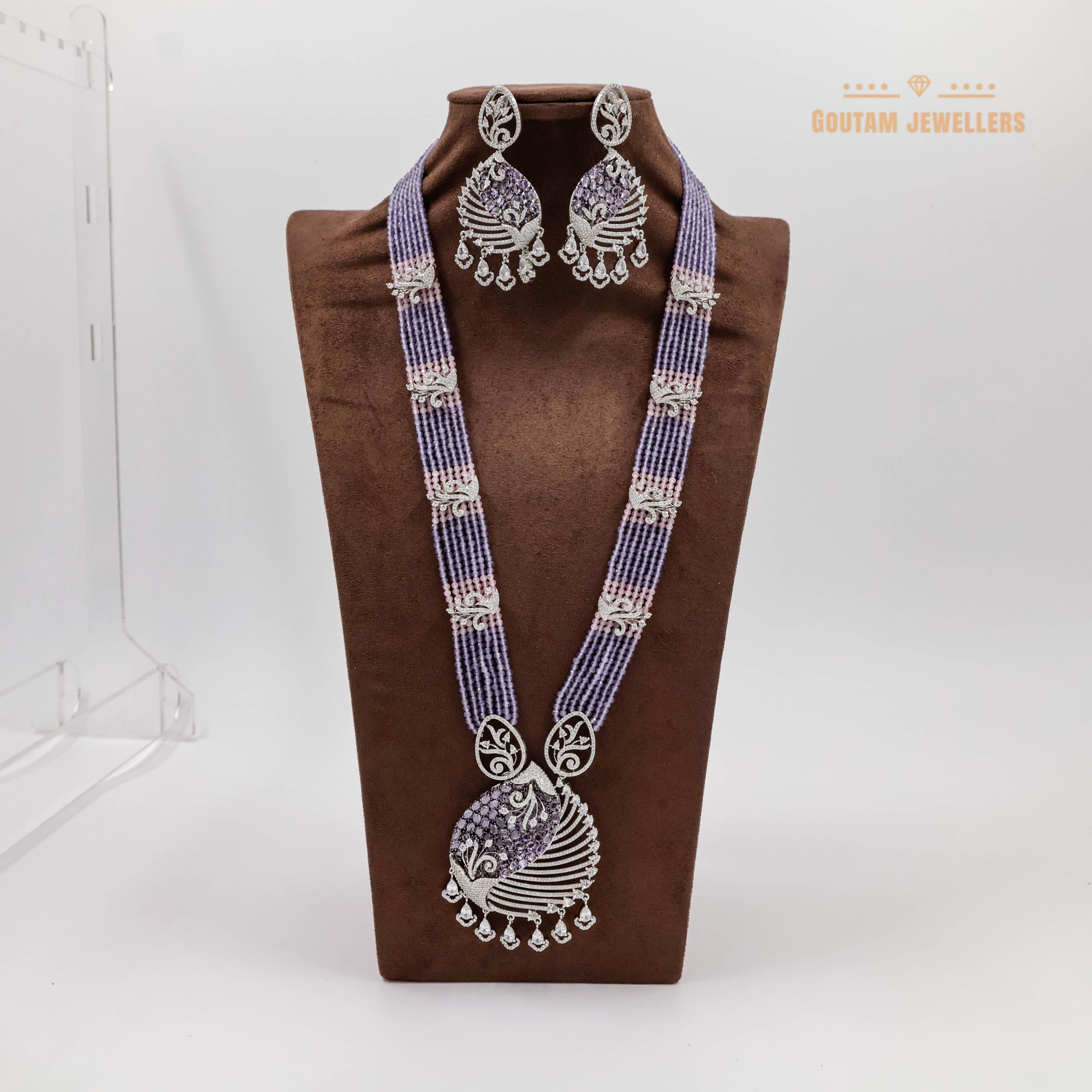 Goutam Jewellers By Ashok Rathod - Pastel coloRed Designer CZ Long Necklace Set