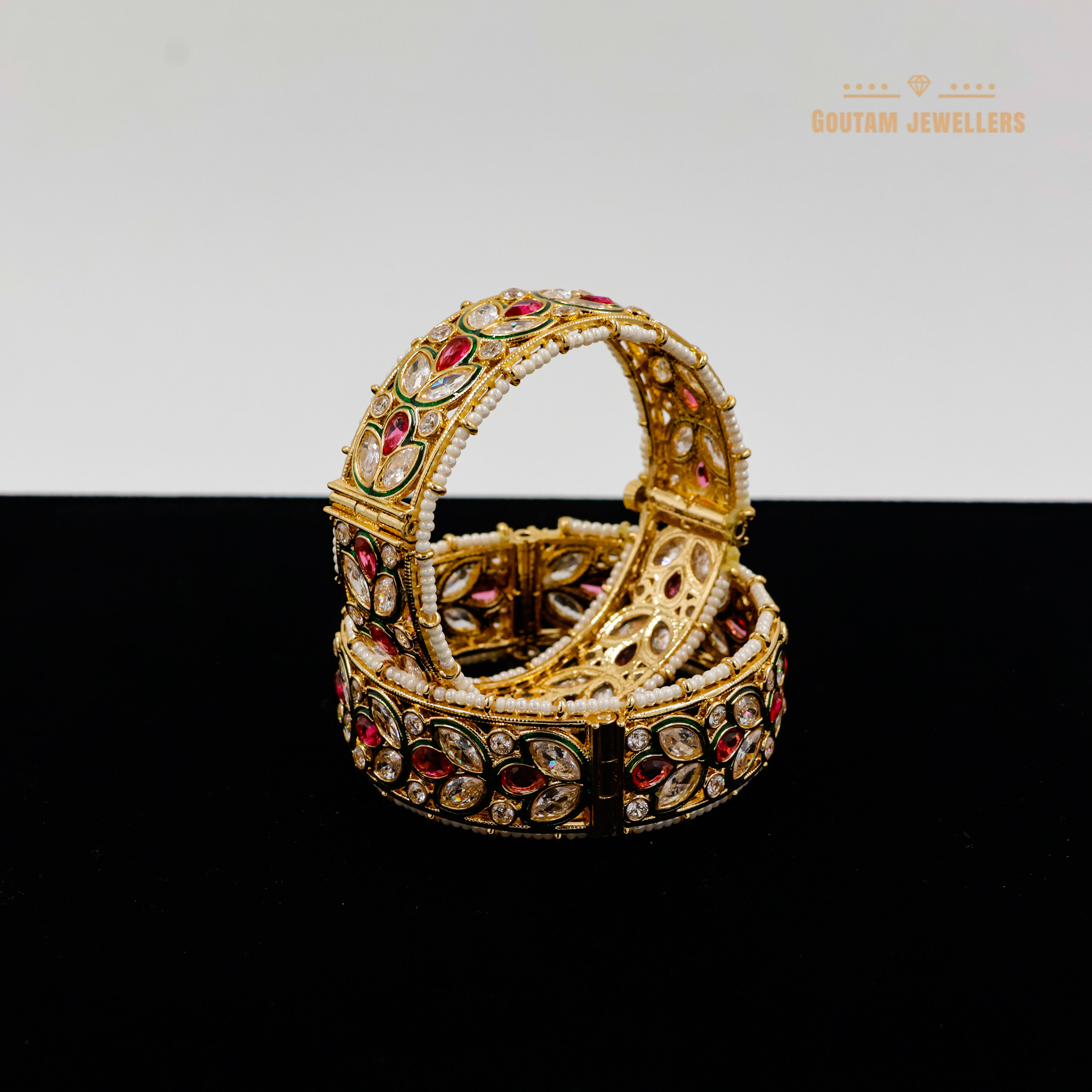 Goutam Jewellers By Ashok Rathod - Uncut Kundan Designer Broad Bangles