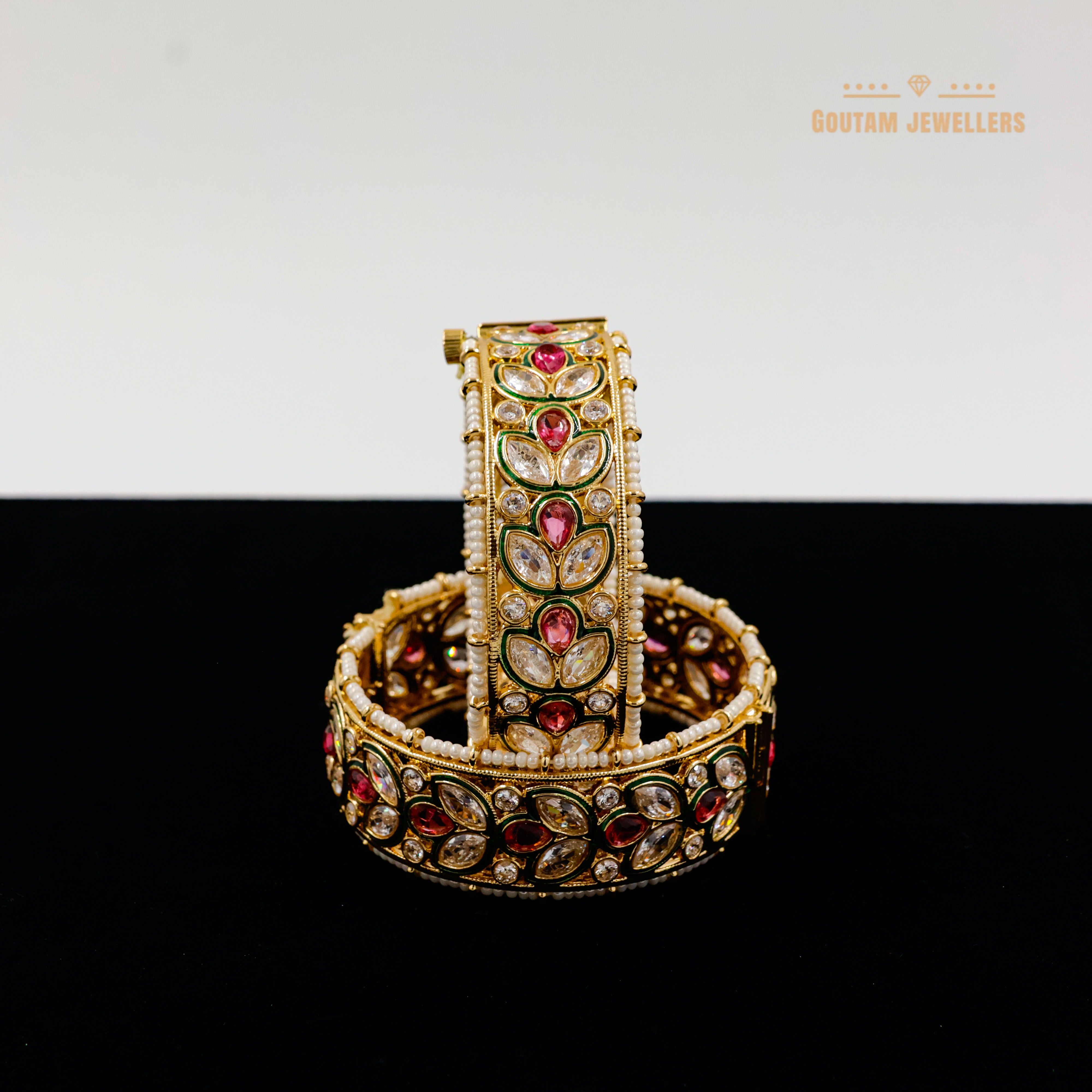Goutam Jewellers By Ashok Rathod - Uncut Kundan Designer Broad Bangles