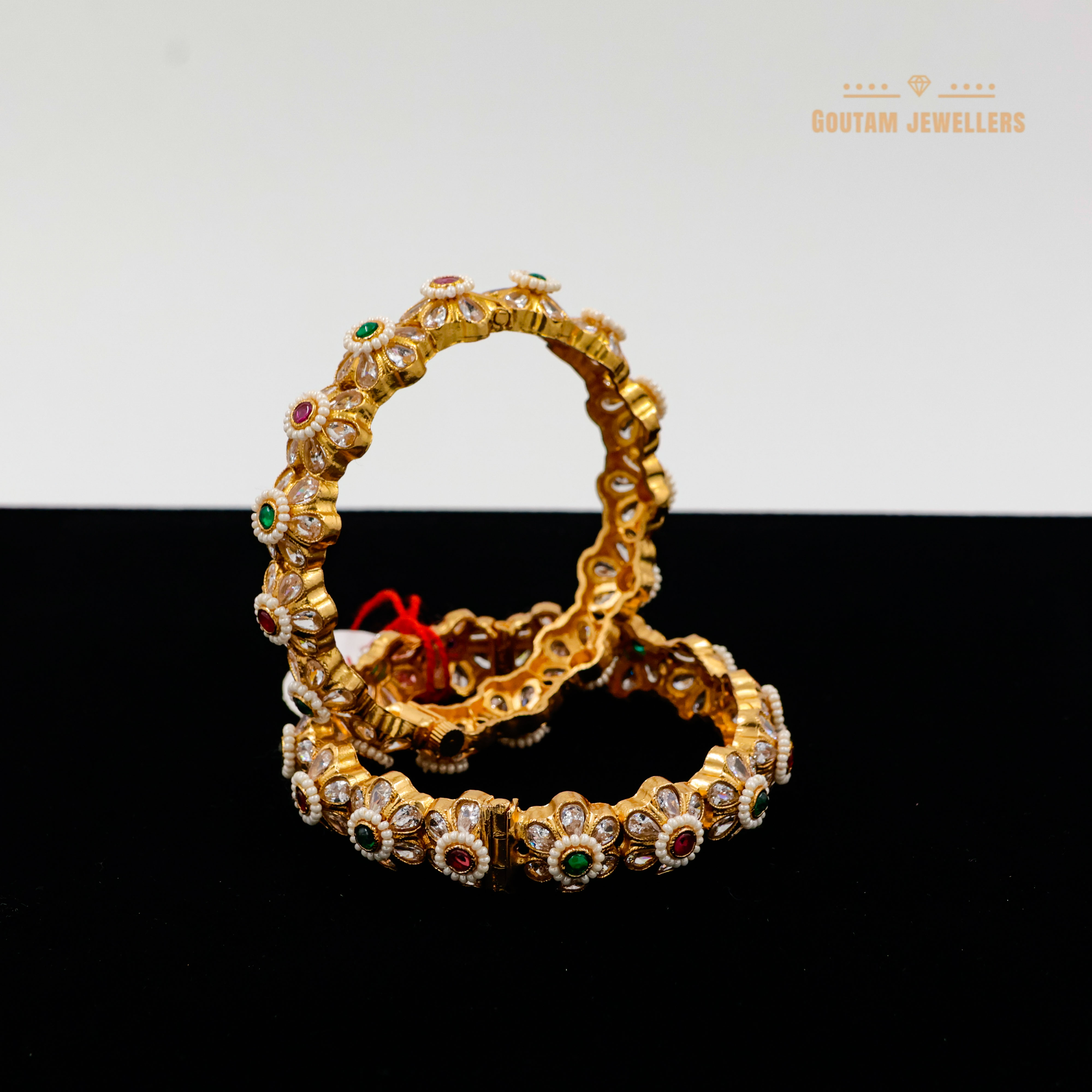 Goutam Jewellers By Ashok Rathod - Ruby Green Stones Designer Gokhru Bangles