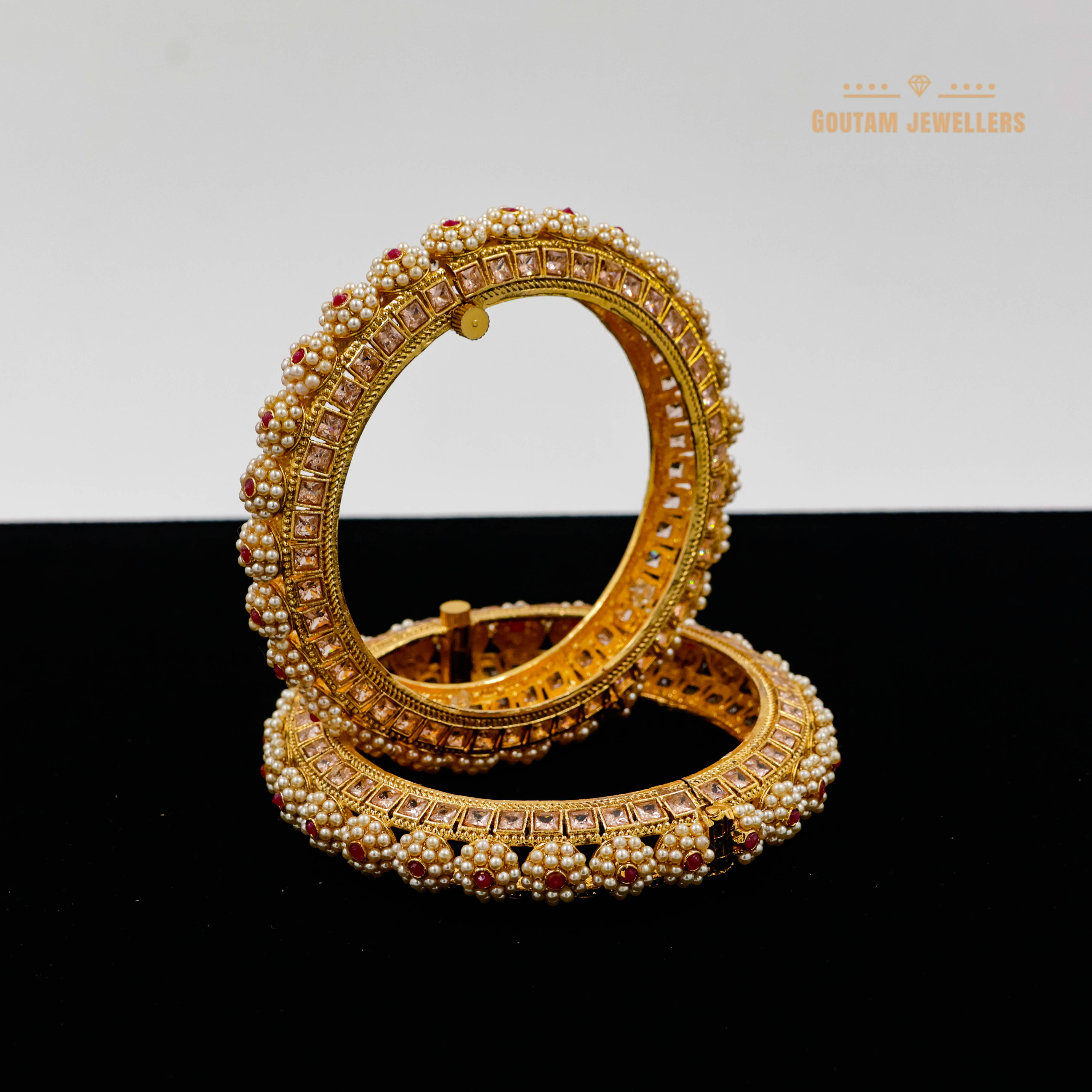 Goutam Jewellers By Ashok Rathod - Flower Design Moti Gokhru with 2 side Stones Bangles