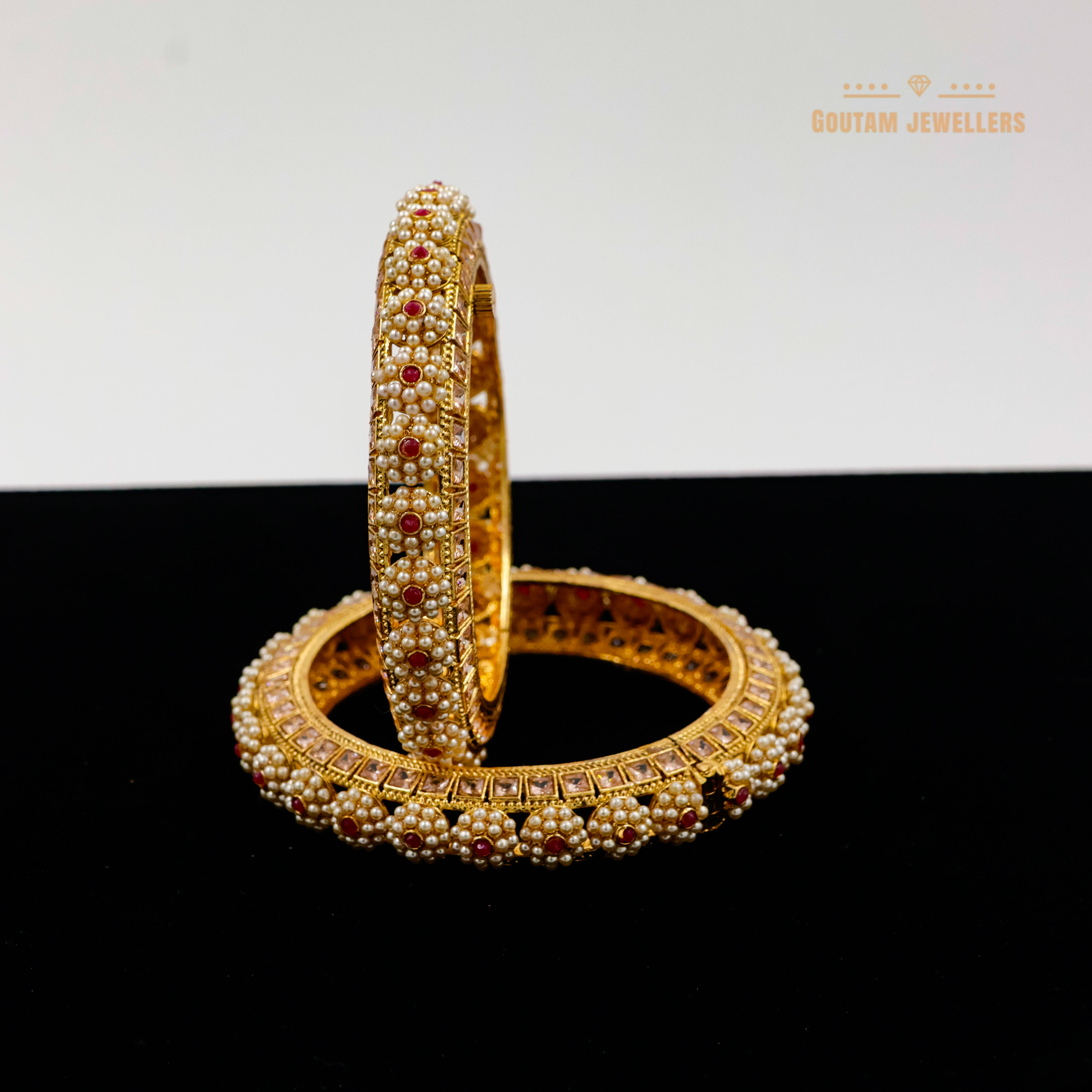 Goutam Jewellers By Ashok Rathod - Flower Design Moti Gokhru with 2 side Stones Bangles