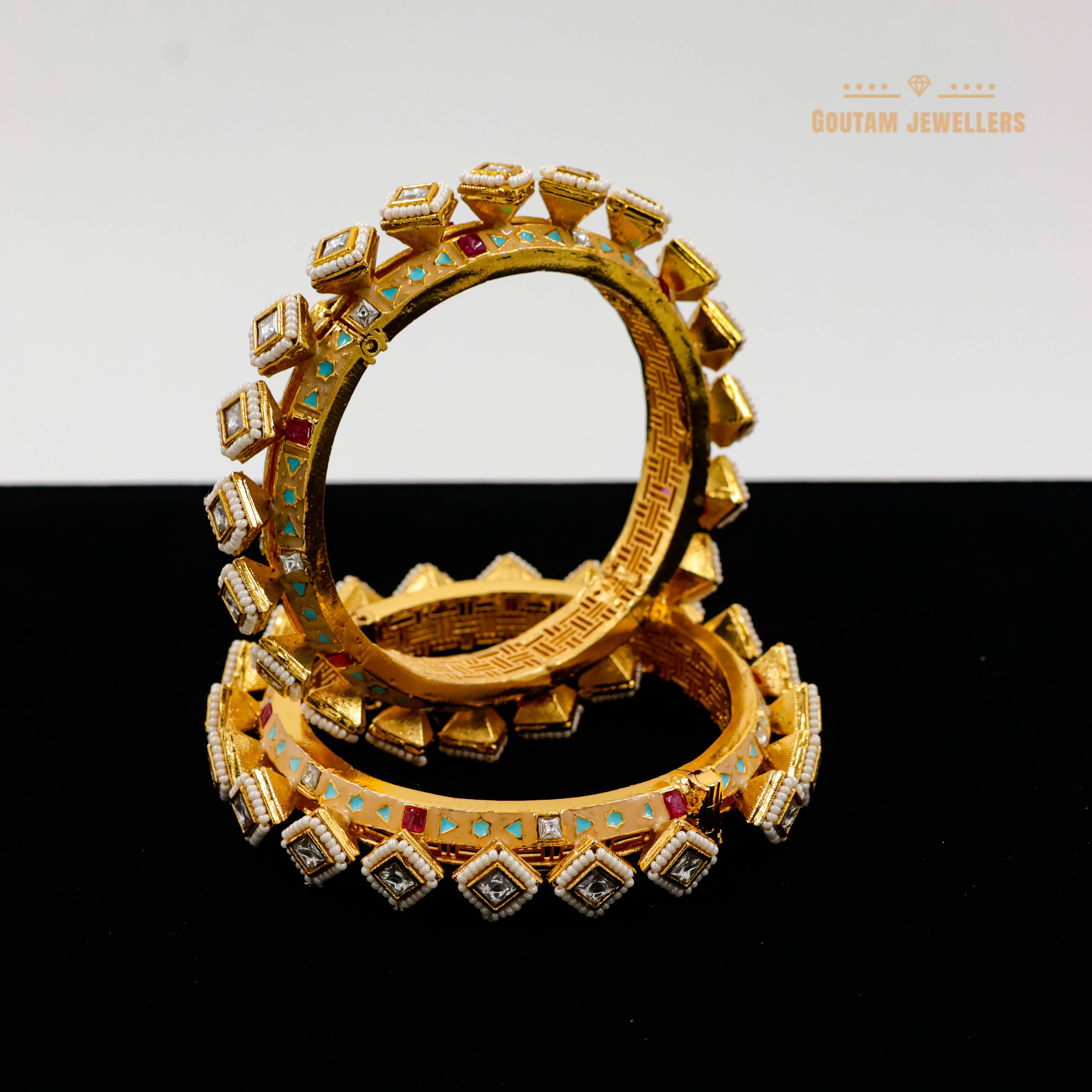 Goutam Jewellers By Ashok Rathod - Rajwadi Square Kundan stone with Minakri Gokhru Bangles