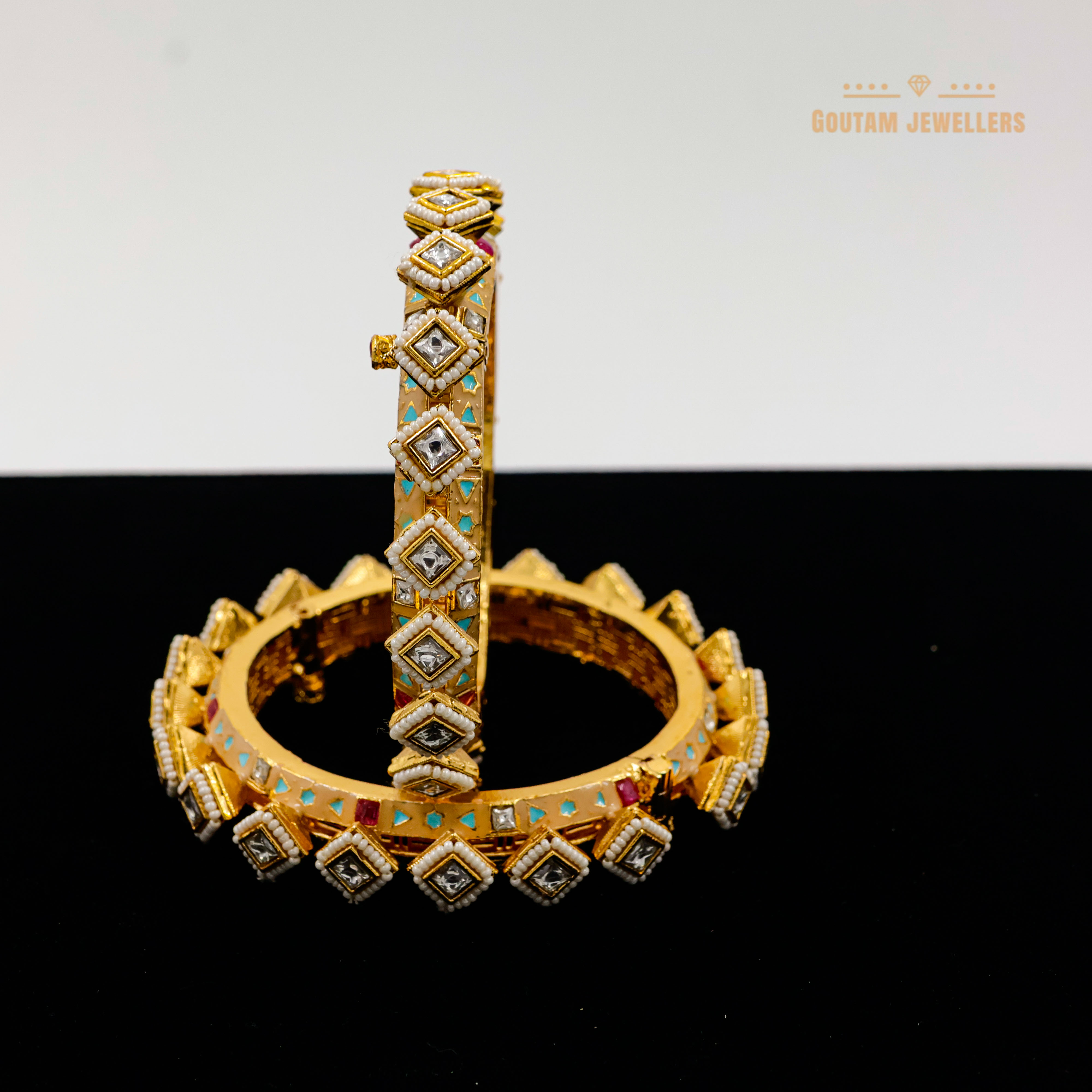 Goutam Jewellers By Ashok Rathod - Rajwadi Square Kundan stone with Minakri Gokhru Bangles