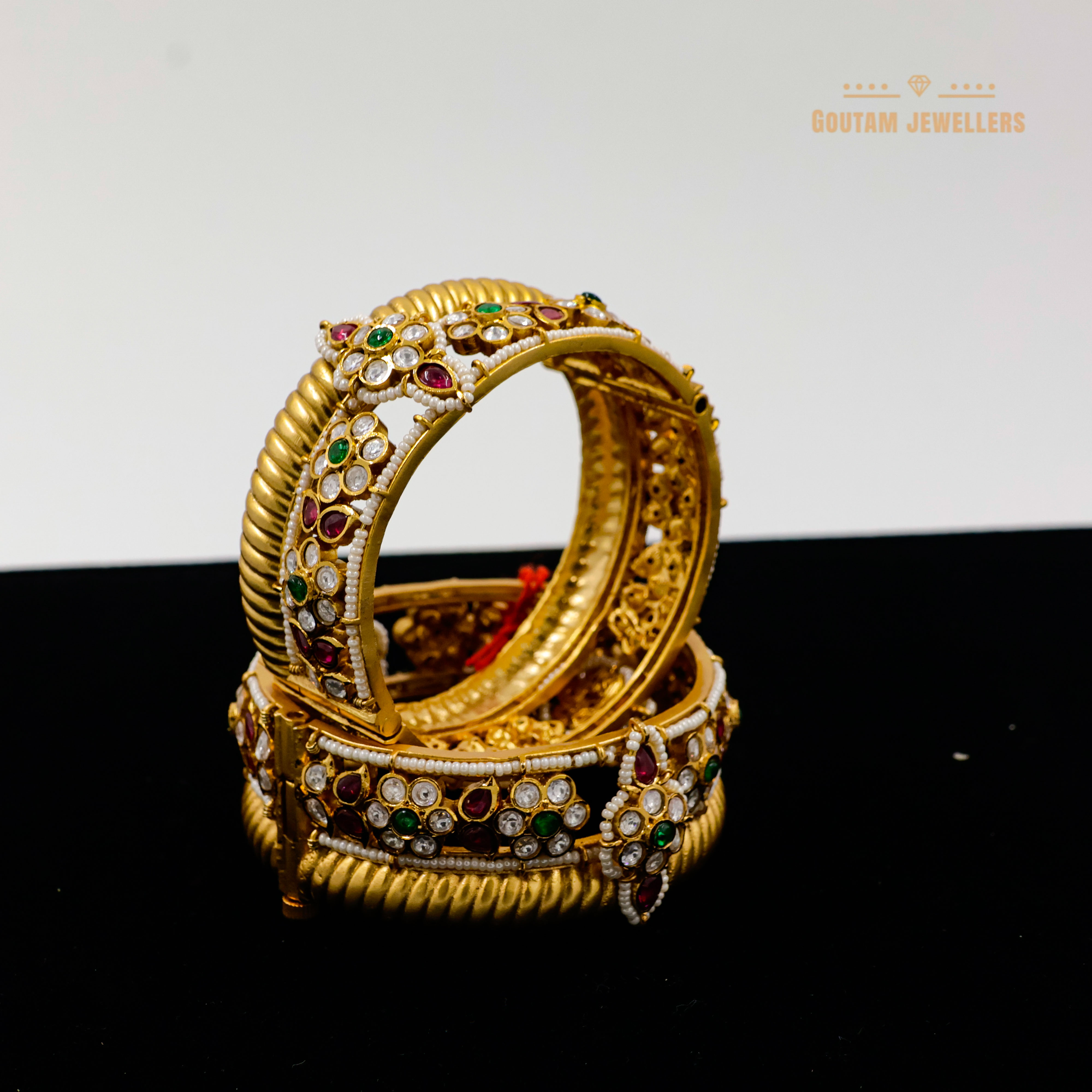 Goutam Jewellers By Ashok Rathod - Rajwadi Pachi Kundan Designer Bangles