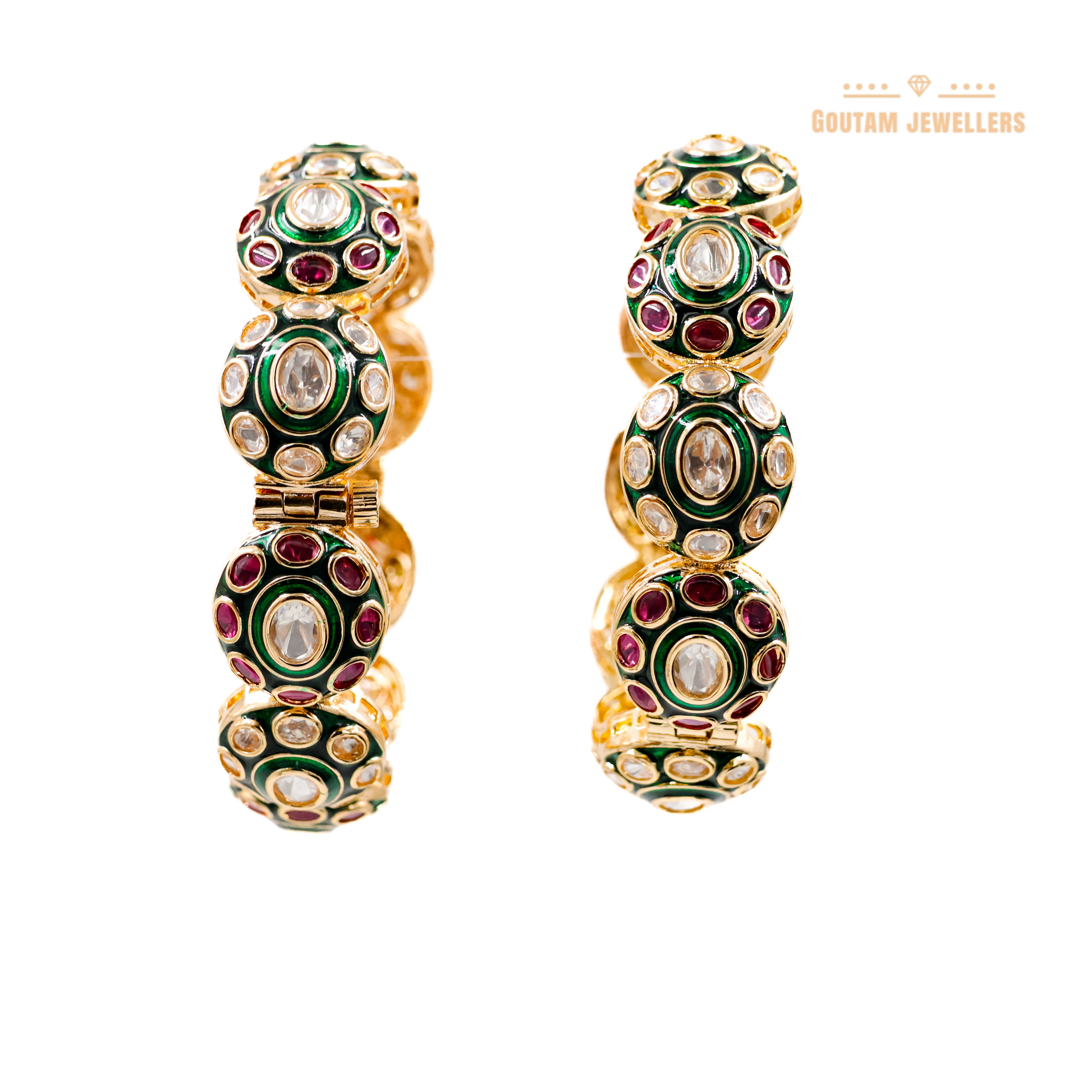 Goutam Jewellers By Ashok Rathod - Oval Shaped Designer Moissanite Kundan Bangles