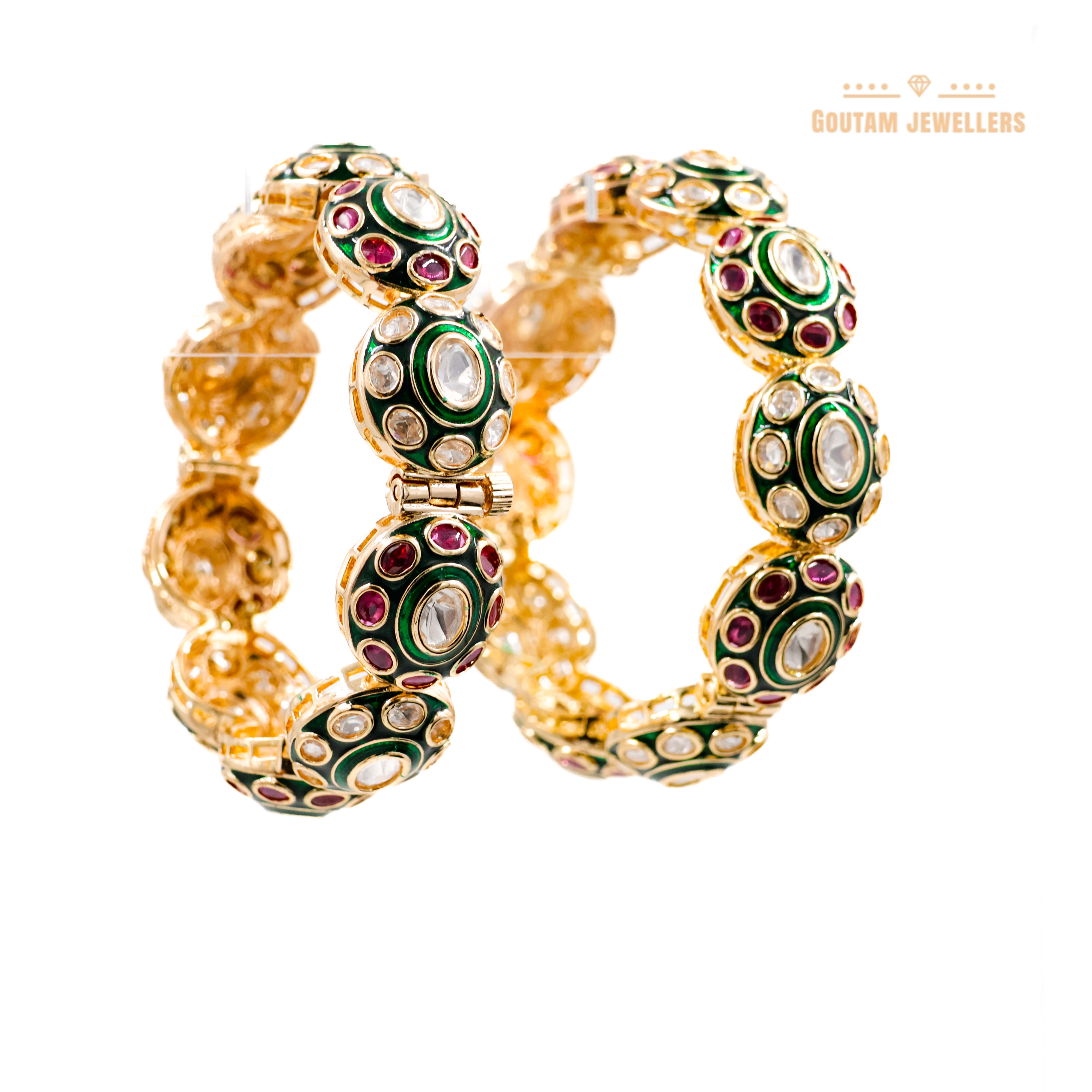 Goutam Jewellers By Ashok Rathod - Oval Shaped Designer Moissanite Kundan Bangles