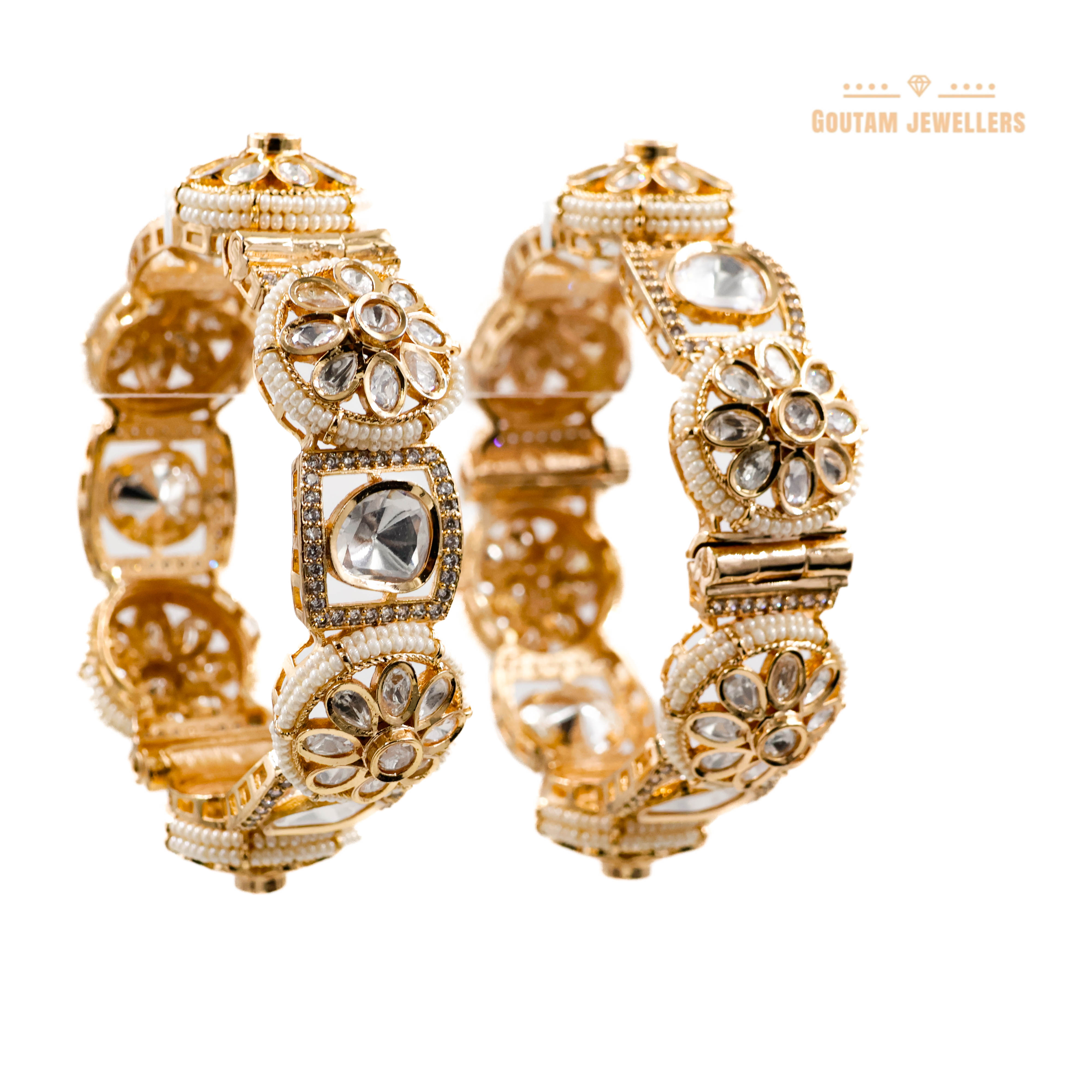 Goutam Jewellers By Ashok Rathod - Designer Moti with Moissanite Kundan Bangles
