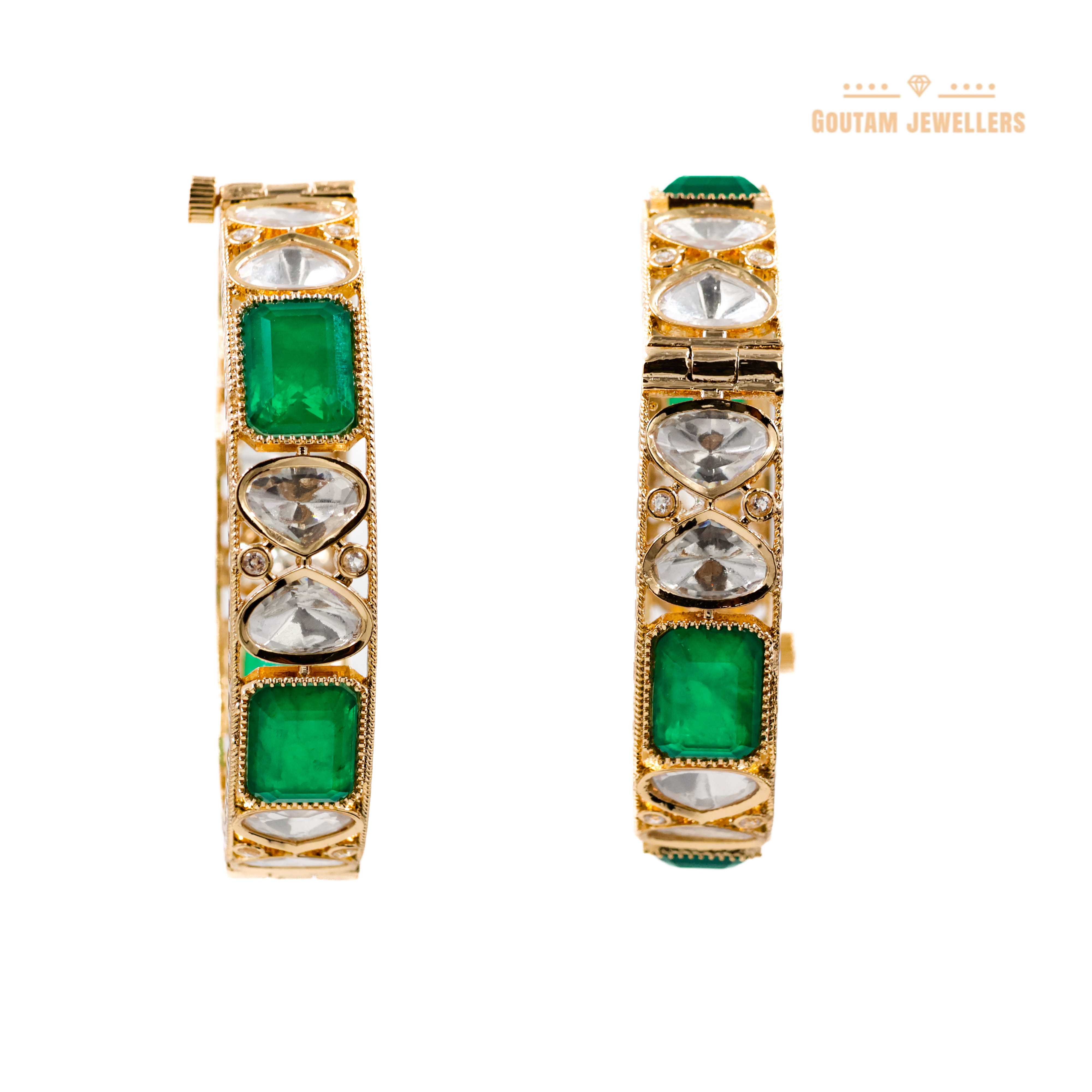 Goutam Jewellers By Ashok Rathod - Emerald Green Polki Designer Bangles