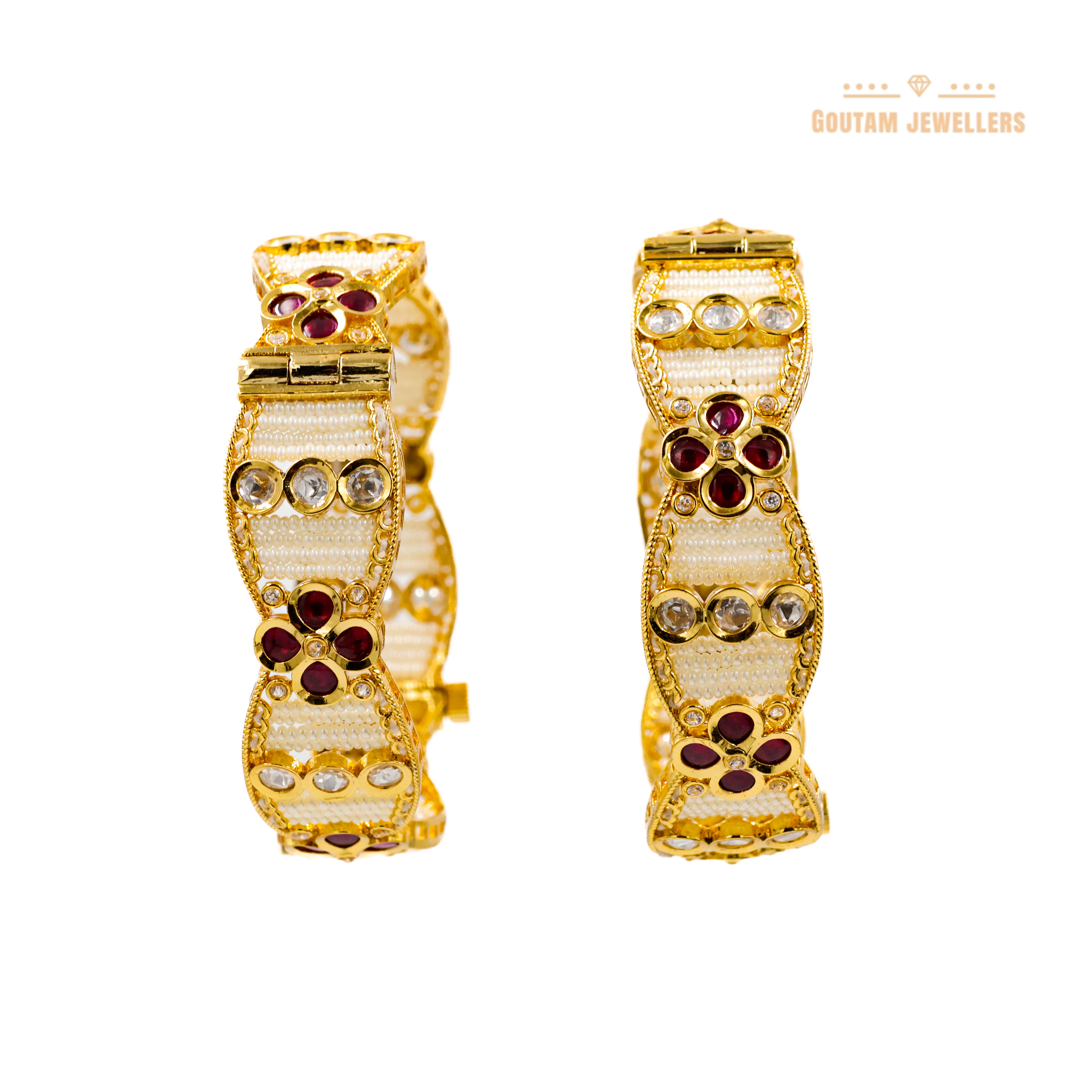 Goutam Jewellers By Ashok Rathod - Designer Ruby with Moti Kundan Bangles