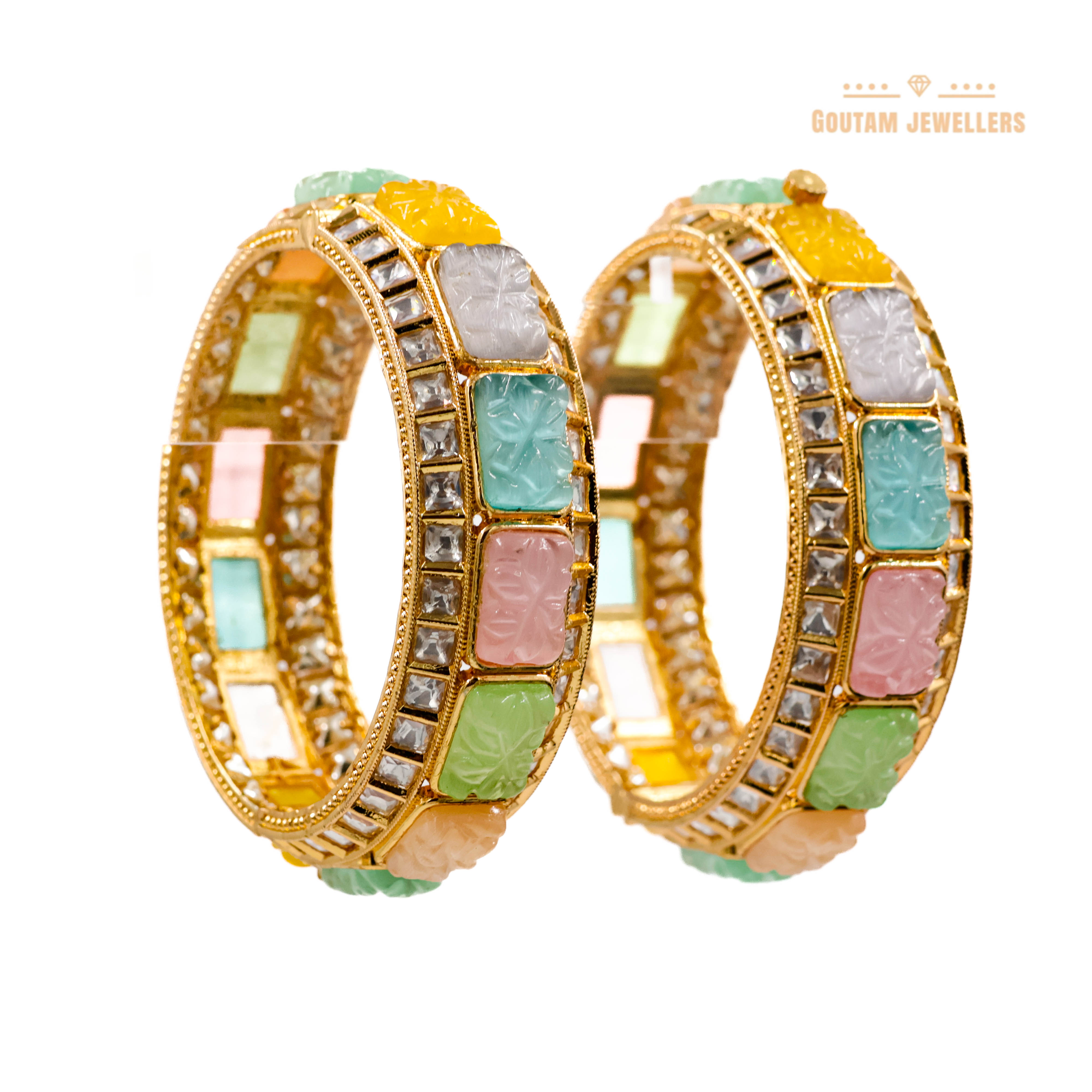 Goutam Jewellers By Ashok Rathod - Designer Moissanite Klundan with Navratan Stones Bangles