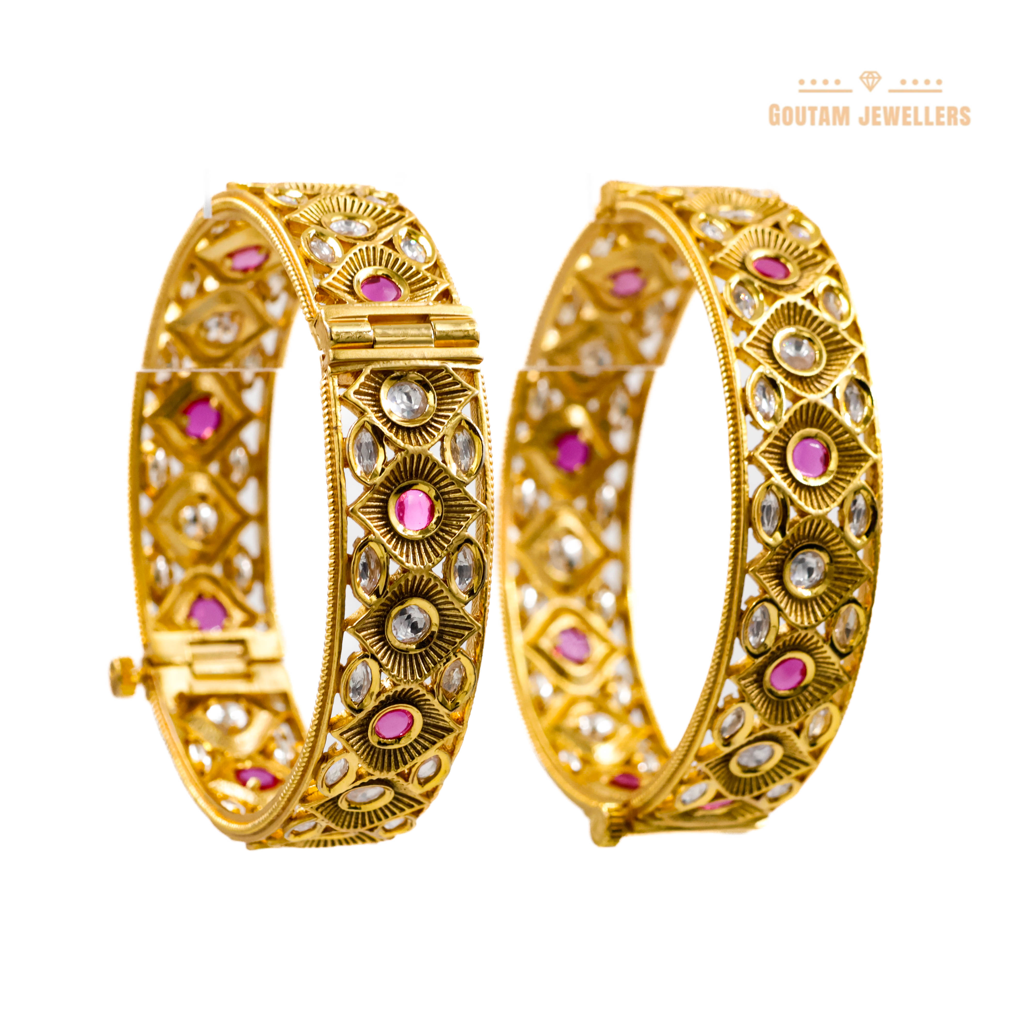 Goutam Jewellers By Ashok Rathod - Aniana Ruby ColoRed Designer Polki Bangles