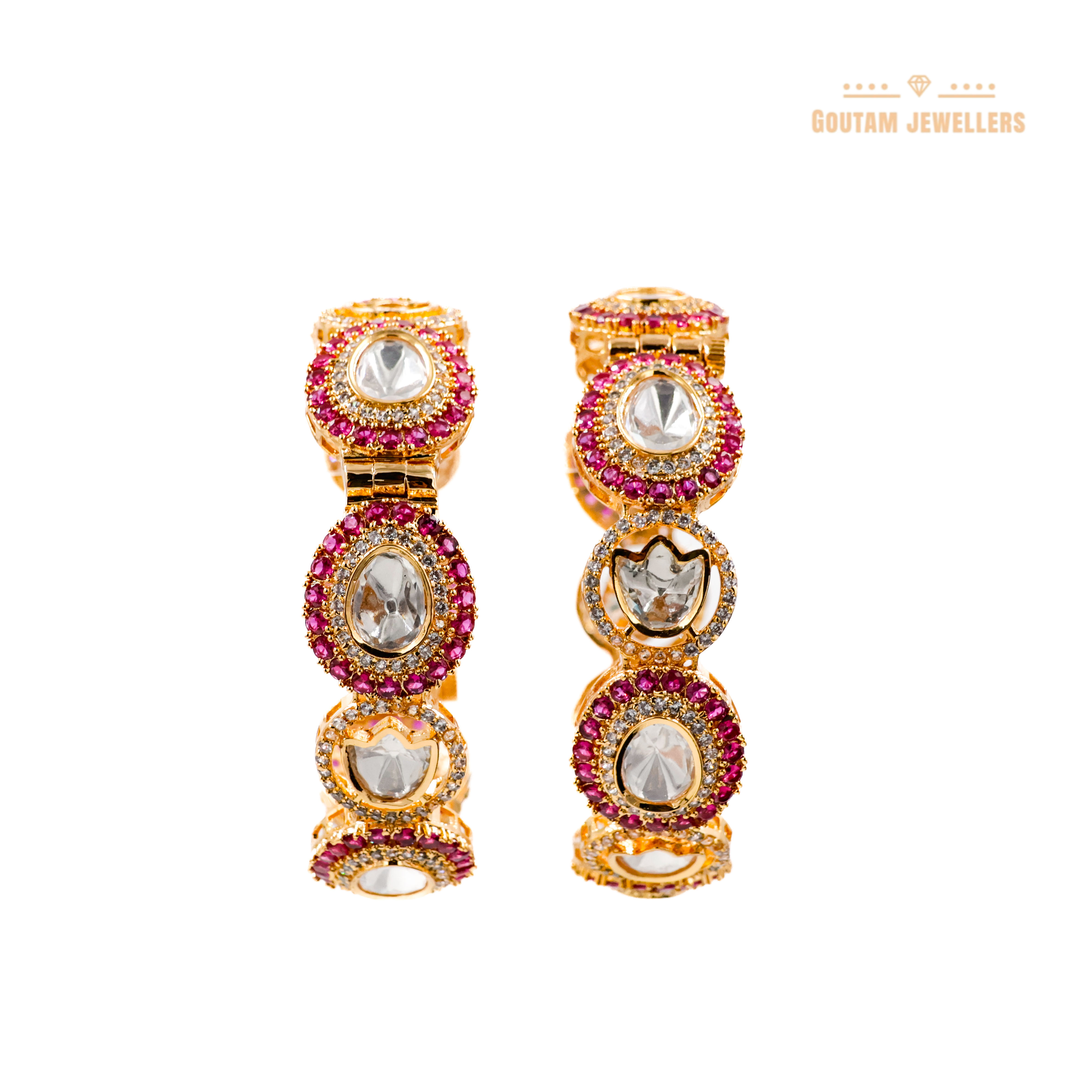 Goutam Jewellers By Ashok Rathod - Designer Flower Shaped Moissanite Kundan Bangles